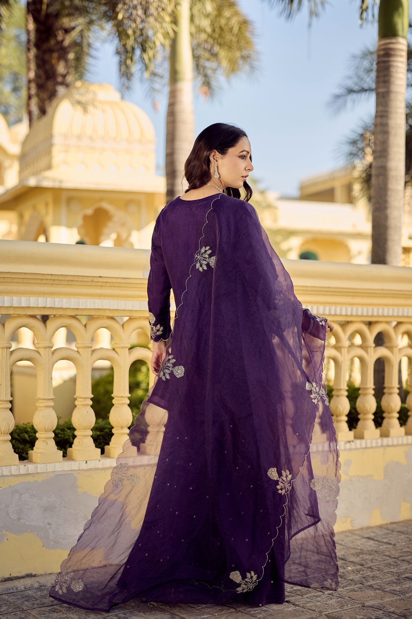 Purple Chanderi Silk Kurta With Palazzo Set With Heavy Thread Embroidery Work