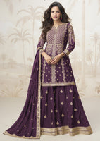 Purple Chinon Silk Salwar Suit With Zari Sequin Embroidery