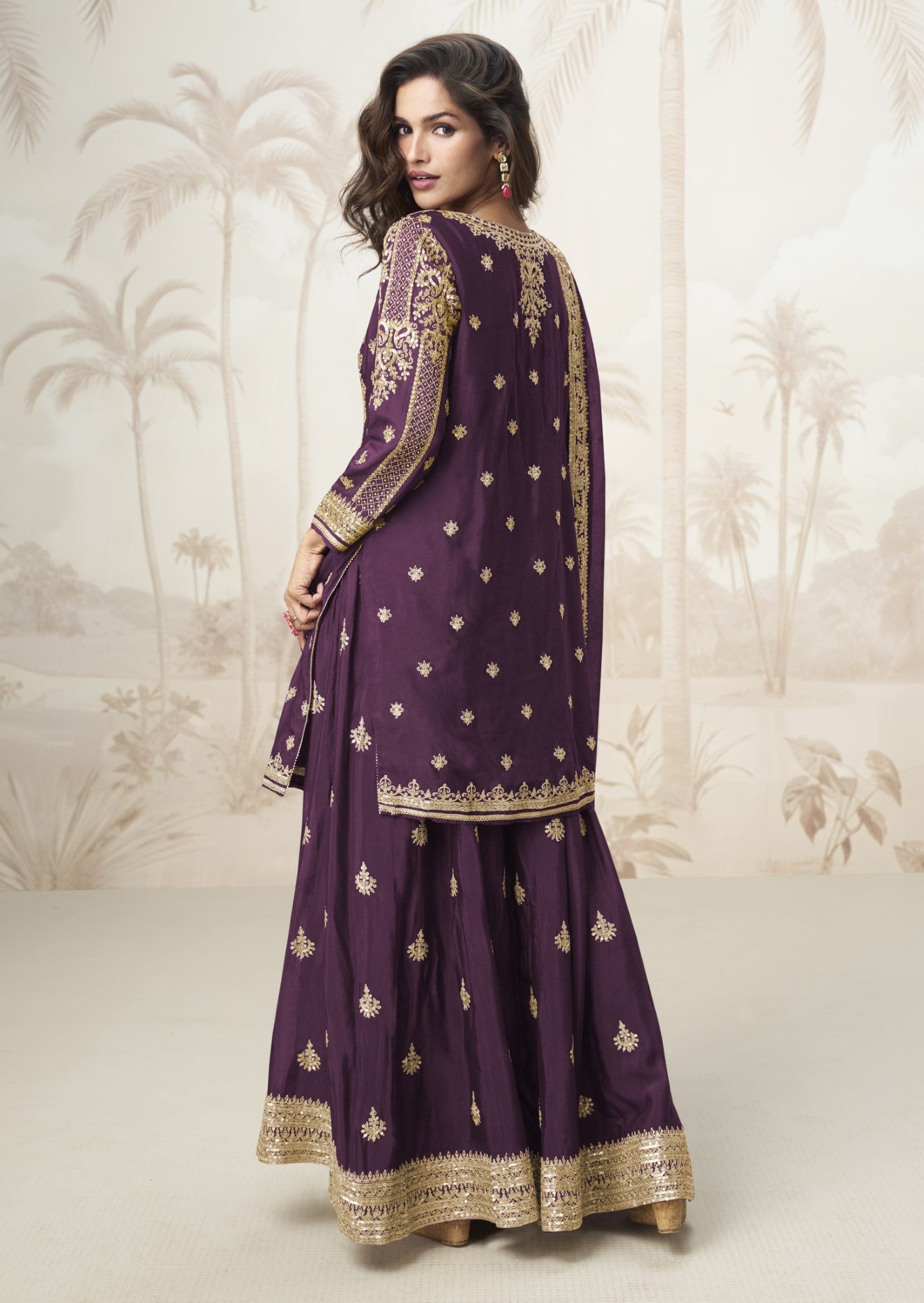 Purple Chinon Silk Salwar Suit With Zari Sequin Embroidery