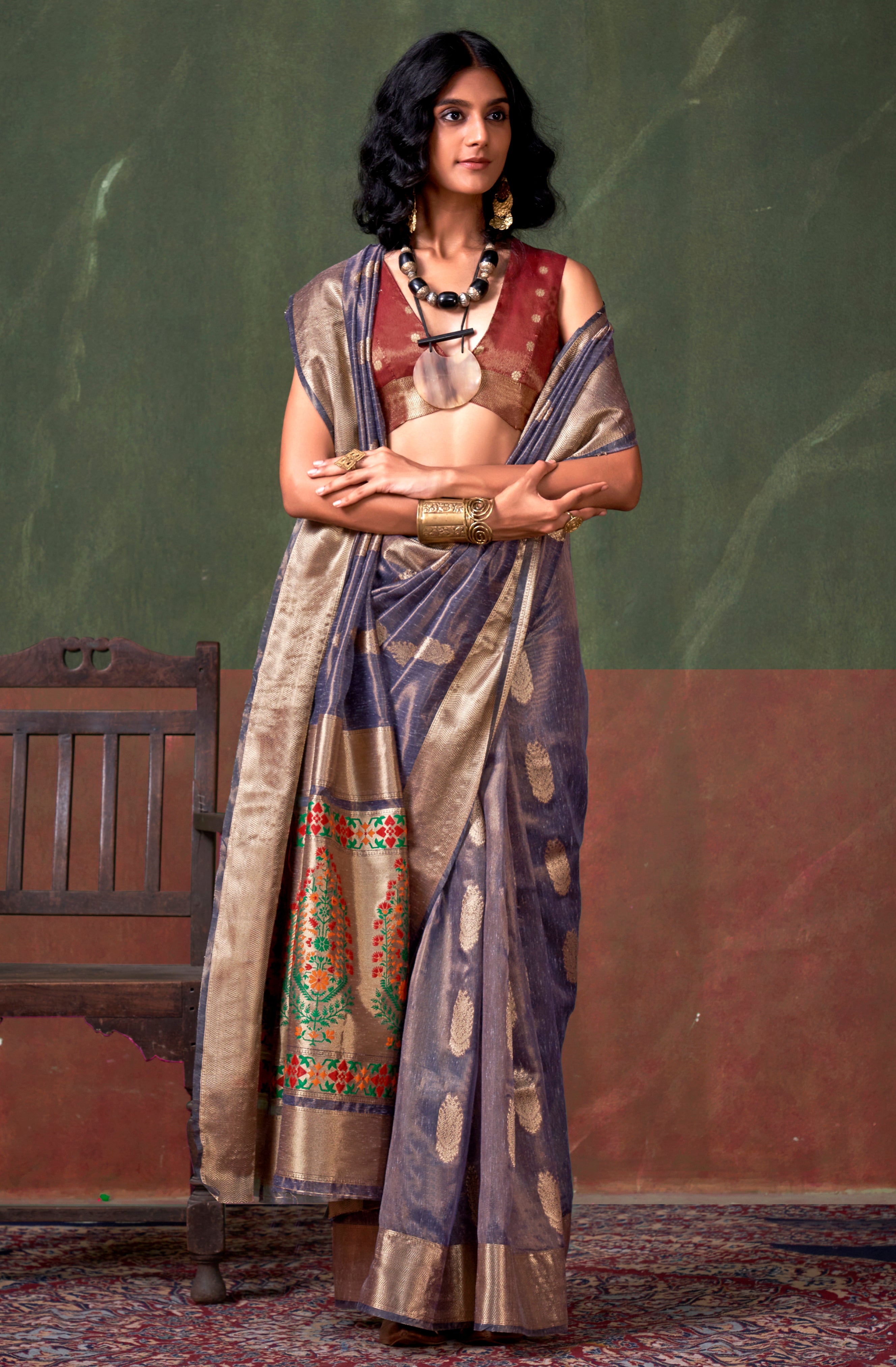 Purple Color Tissue Silk Saree With  Jacquard Woven Work