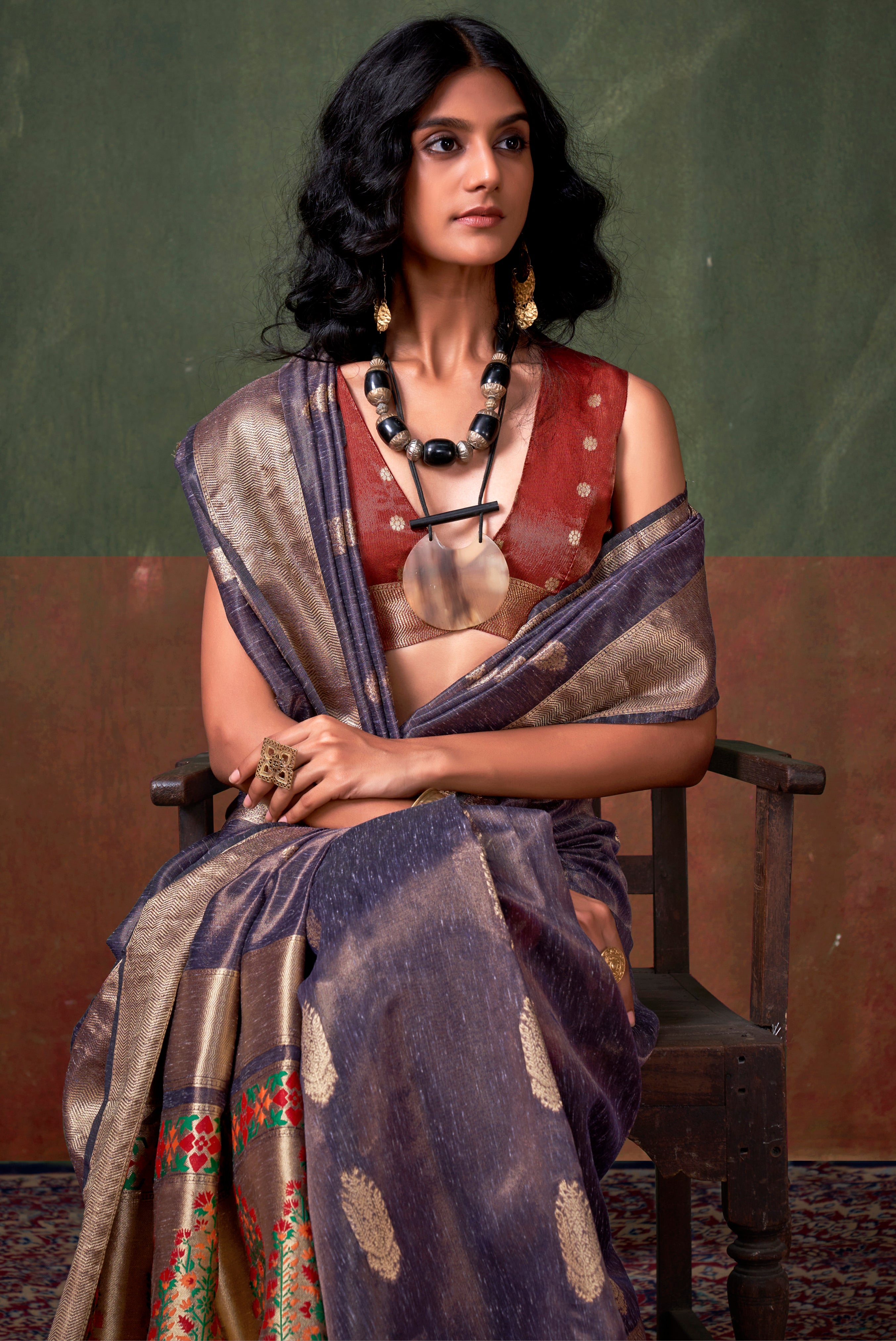 Purple Color Tissue Silk Saree With  Jacquard Woven Work