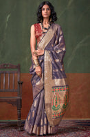 Purple Color Tissue Silk Saree With  Jacquard Woven Work