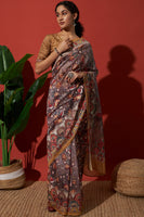 Purple Cotton Silk Designer Digital Printed Ethnic Ceremonial Saree