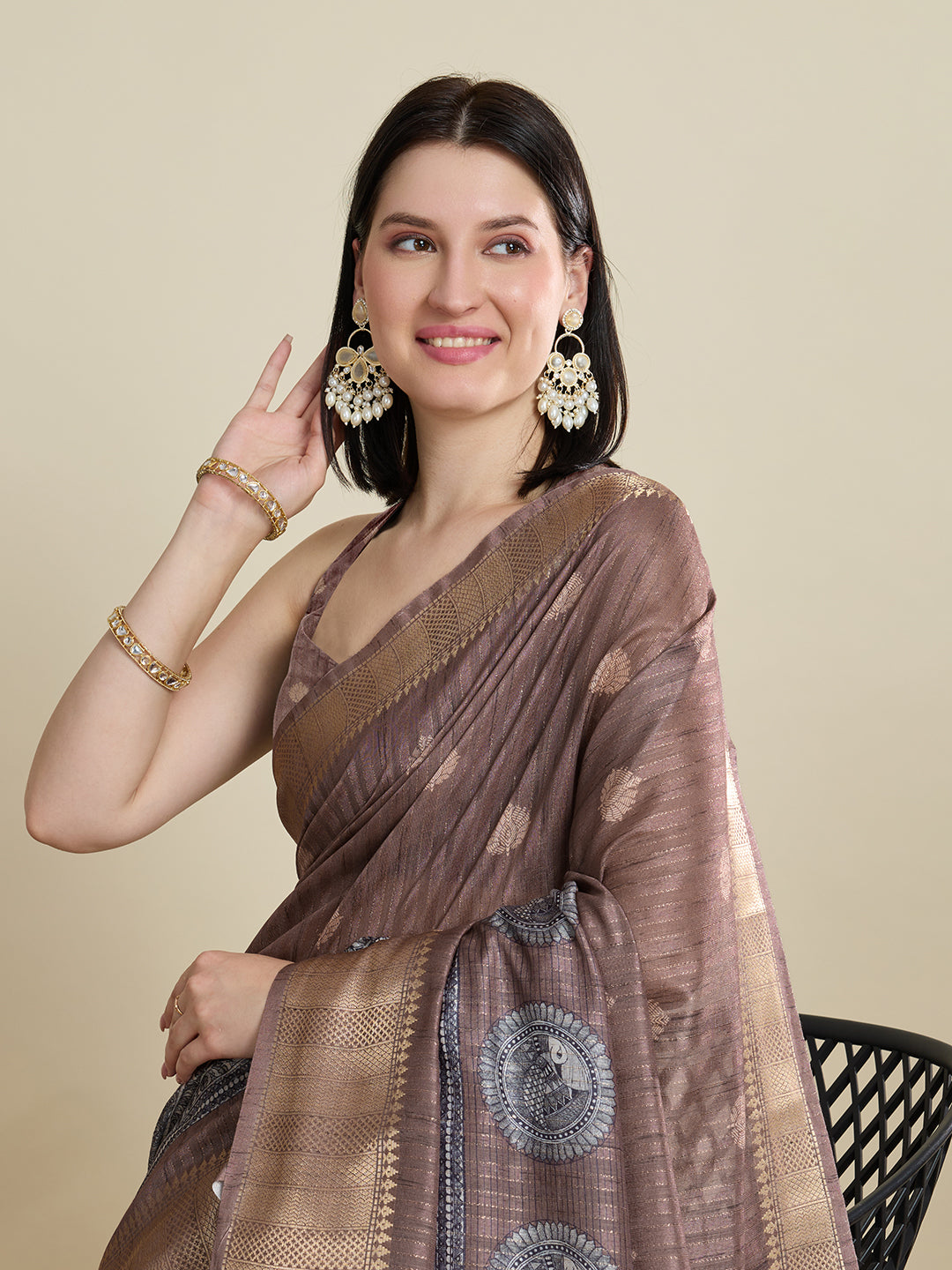 Purple Cotton Woven Border Designer And Printed Ceremonial Saree