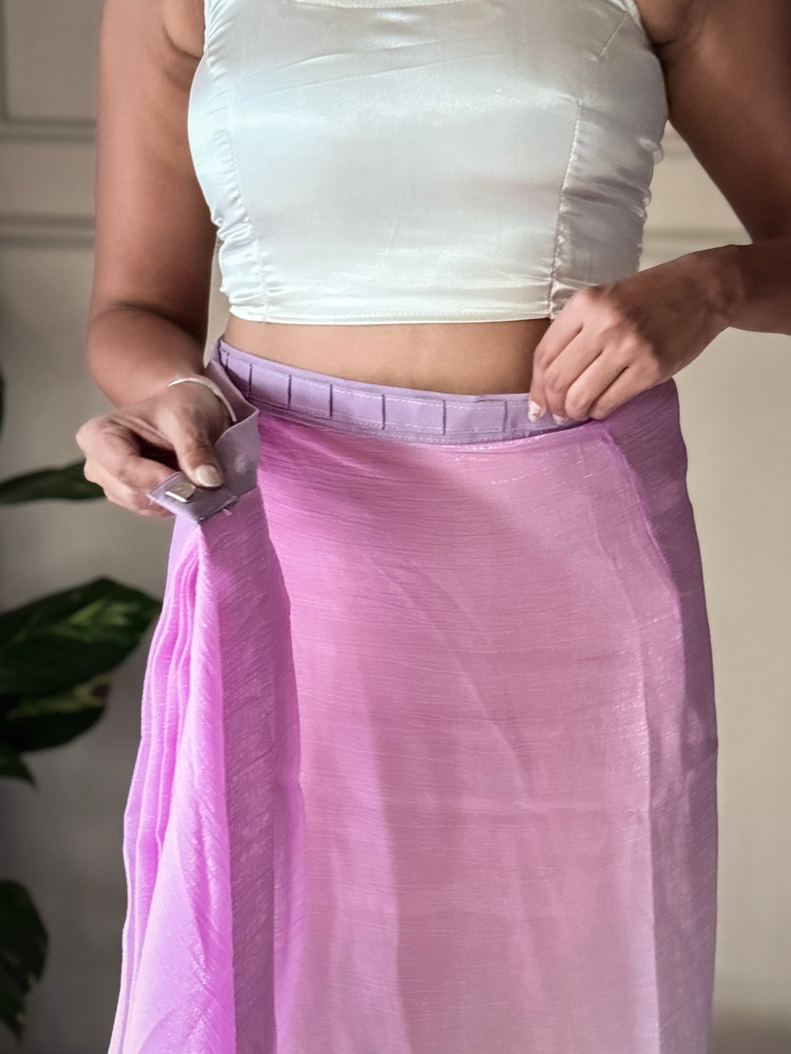 Purple Crunchy Pedding Solid Bollywood Style Ready To Wear Saree