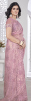 Purple Girlie Tissue Net Designer Embroidered Saree