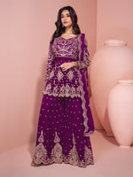 Purple Heavy Designer Suit With Heavy Embroidery Work