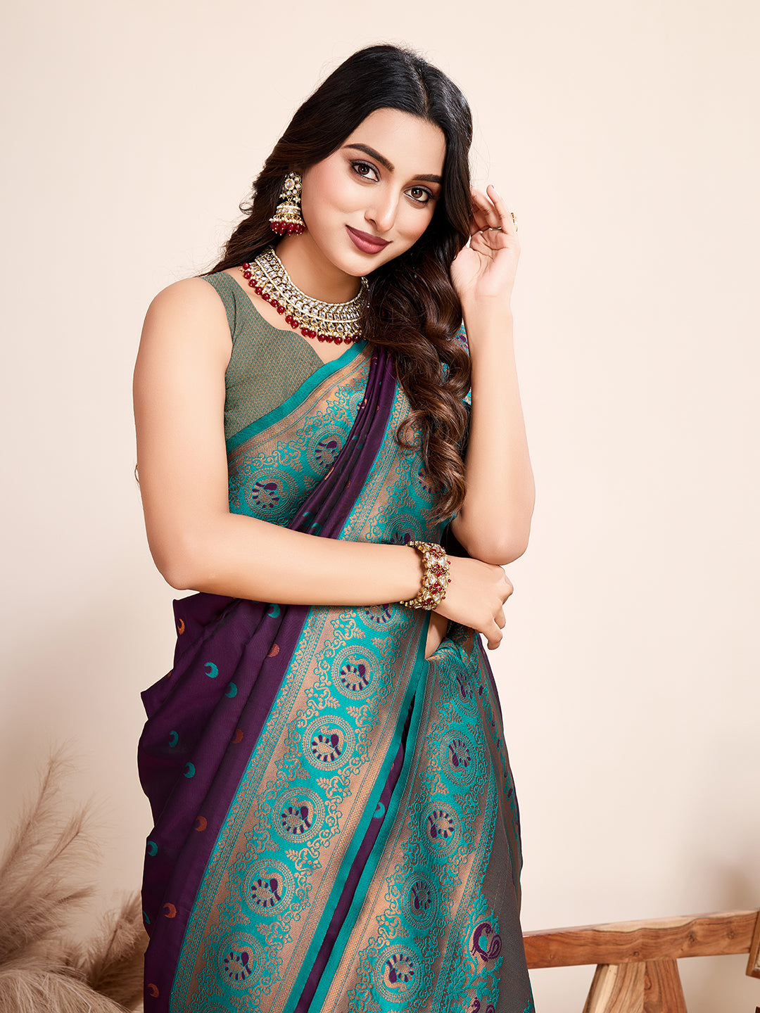 Purple Heavy Woven Designer Jacquard Silk Saree For Traditonal Looks