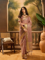 Purple Khadi Organza Woven Jacquard Designer Ethnic Traditional Festive Wear Saree
