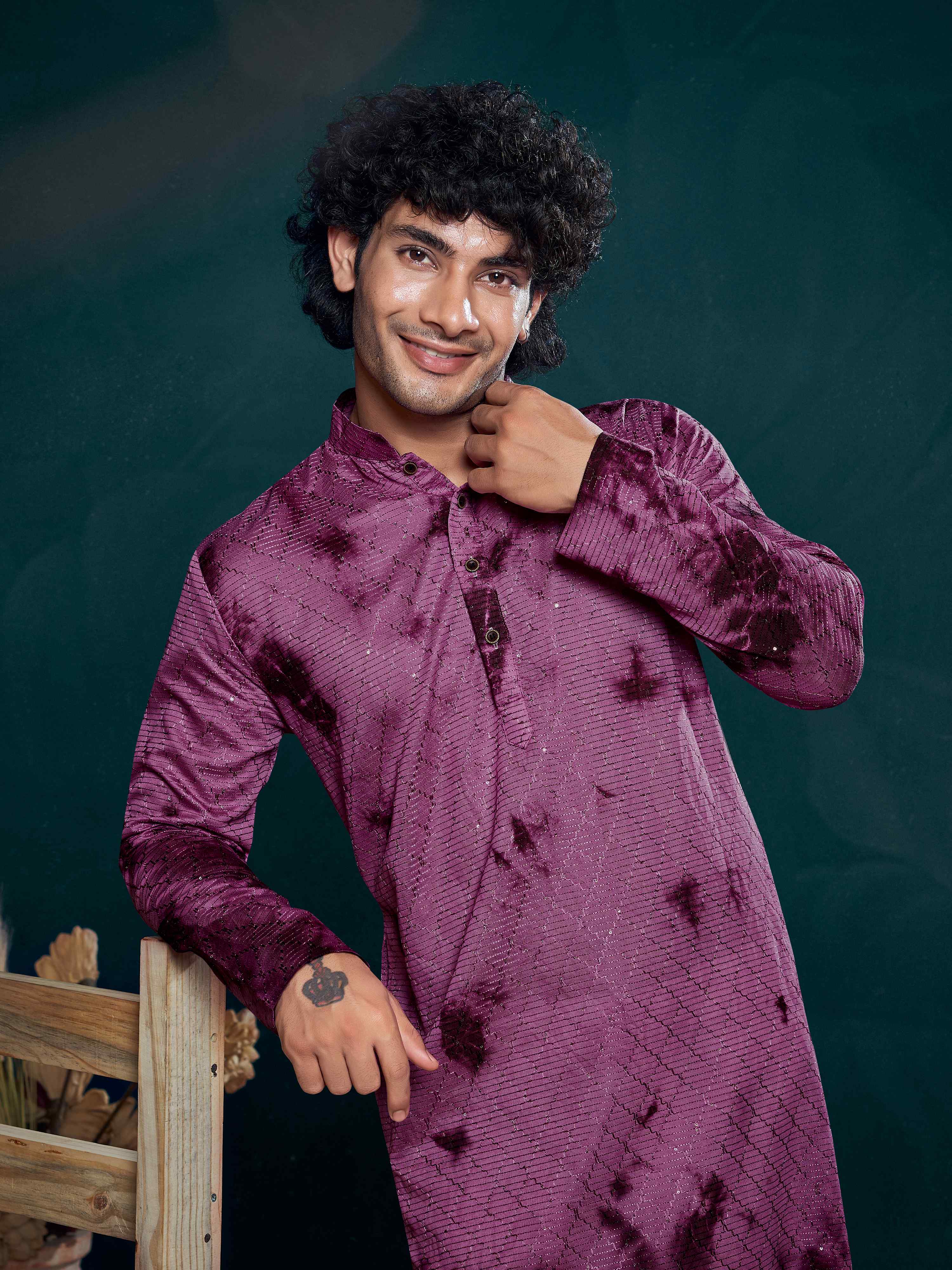 Purple Kurta Payjama with Sequins Work – Rich and Elegant