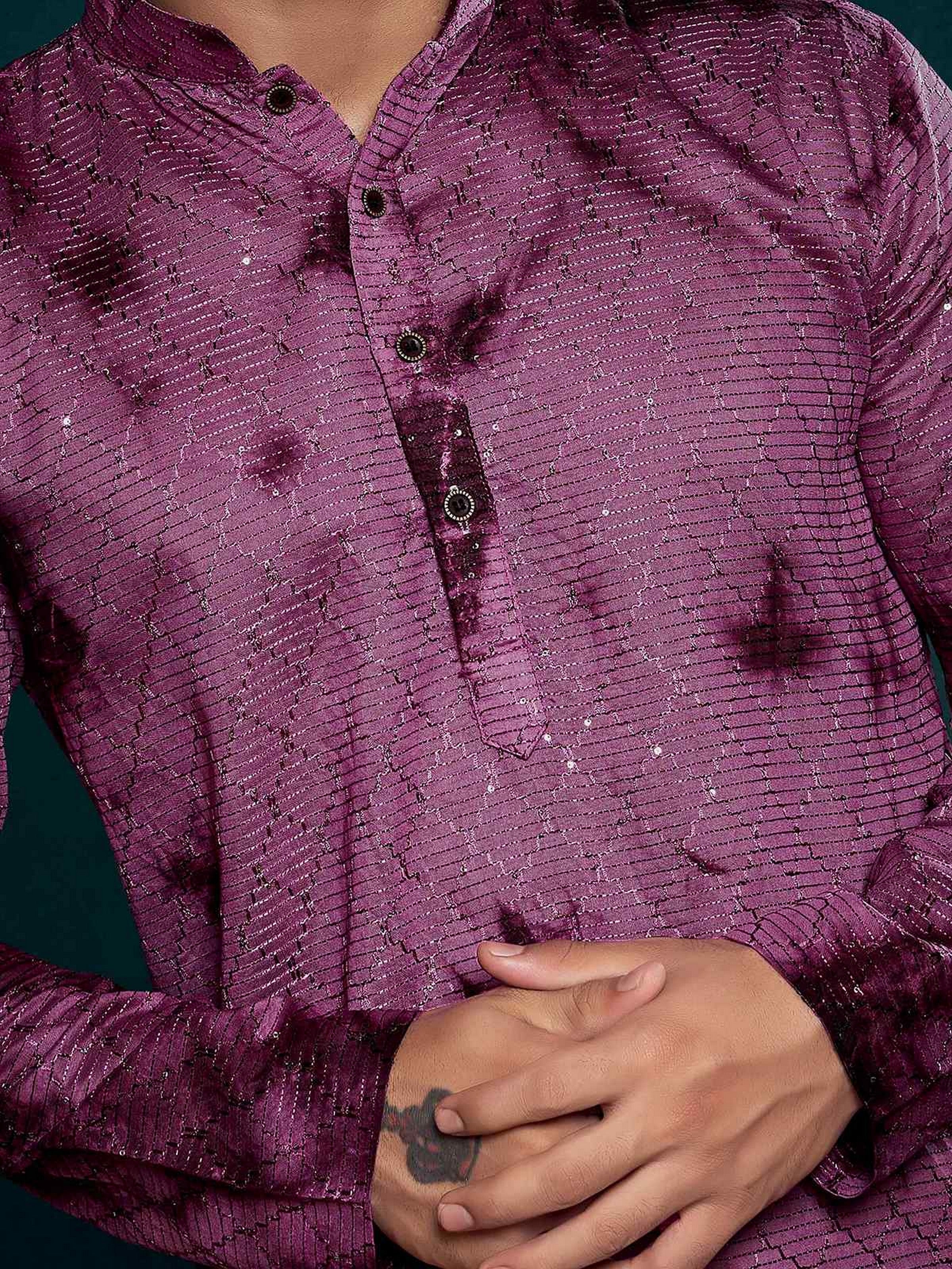 Maroon Kurta Payjama with Sequins Embroidery – Perfect for Festive Events