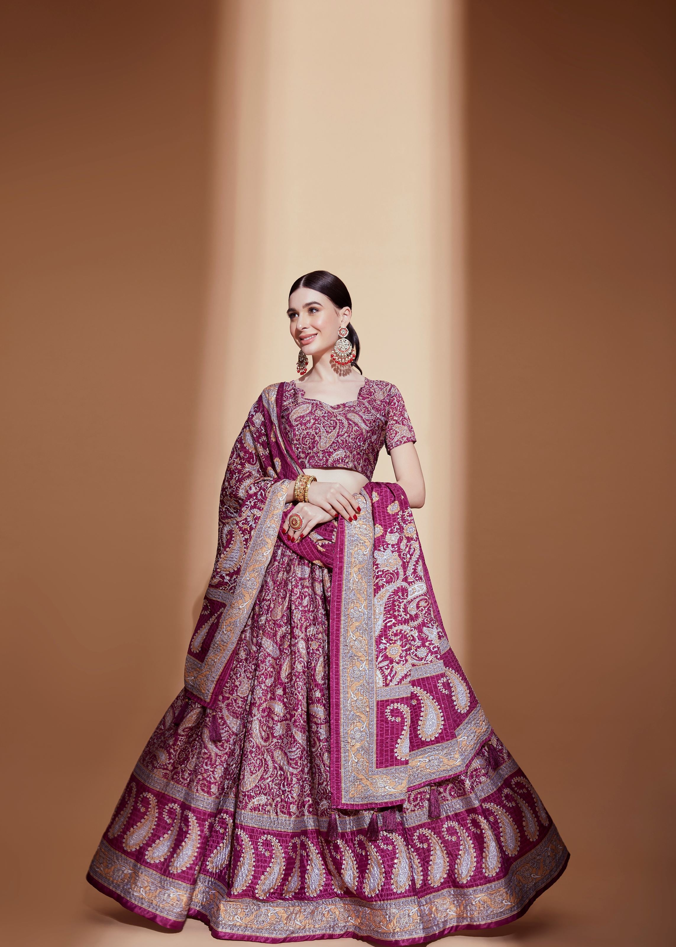 Purple Lehenga Choli With Crochet Embroidered And Digital Print Work