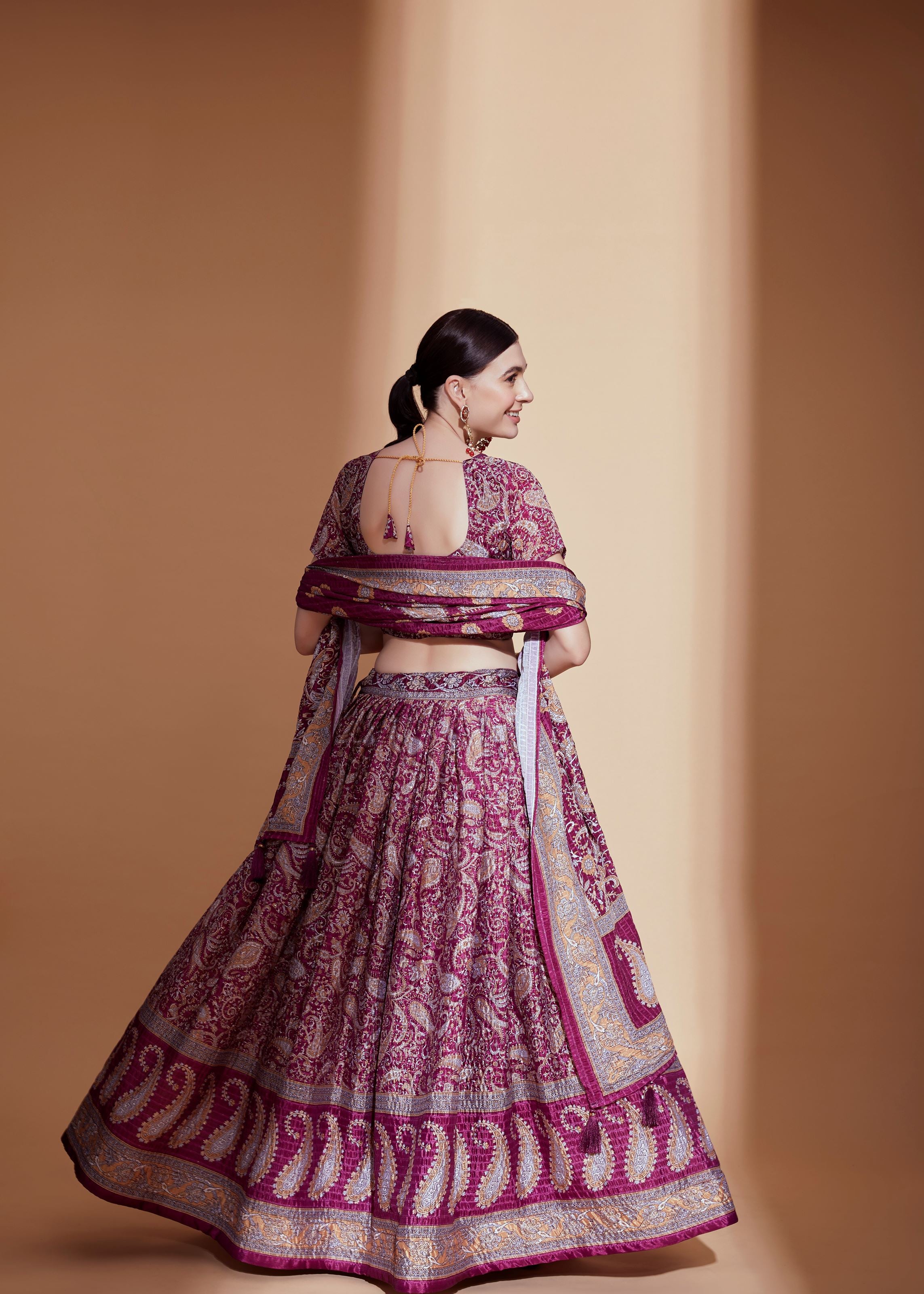 Purple Lehenga Choli With Crochet Embroidered And Digital Print Work