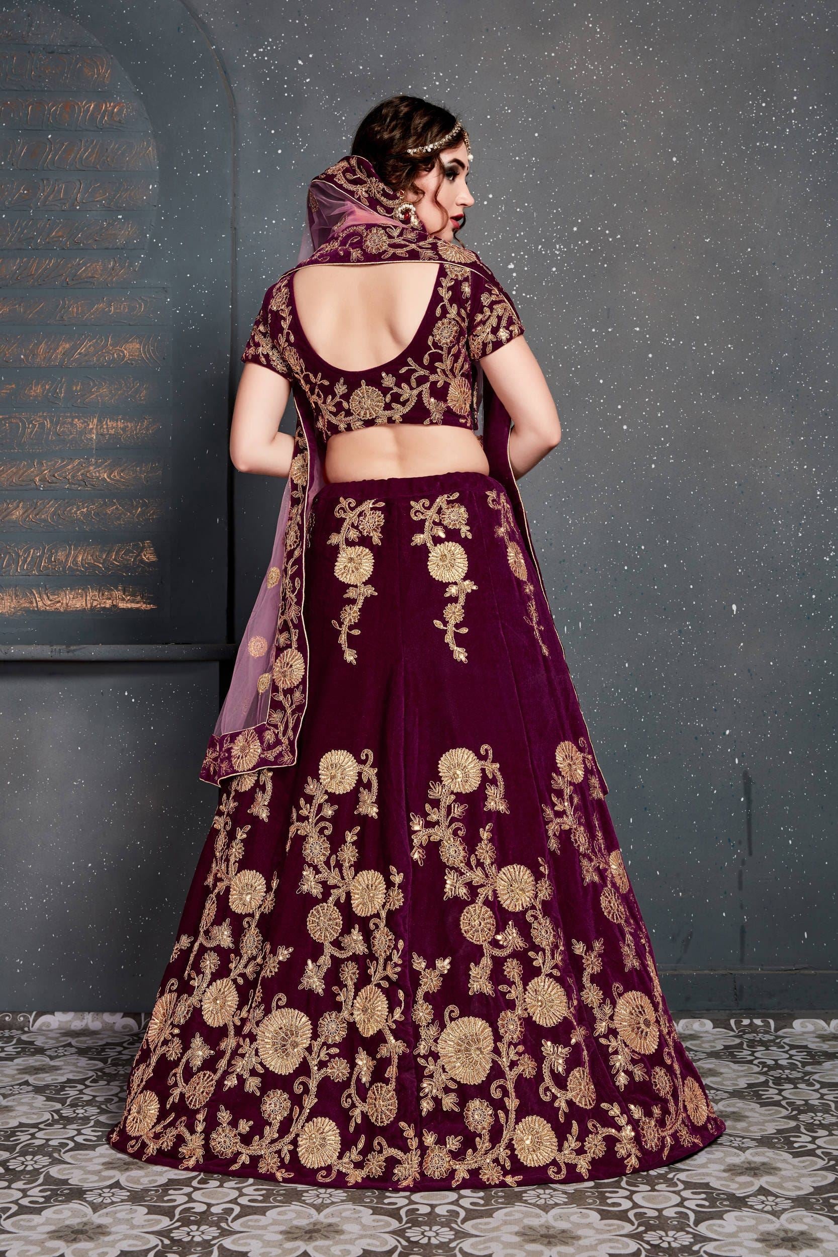 Purple Lehenga Choli With Dori, Zari And Sequins Embroidery Work