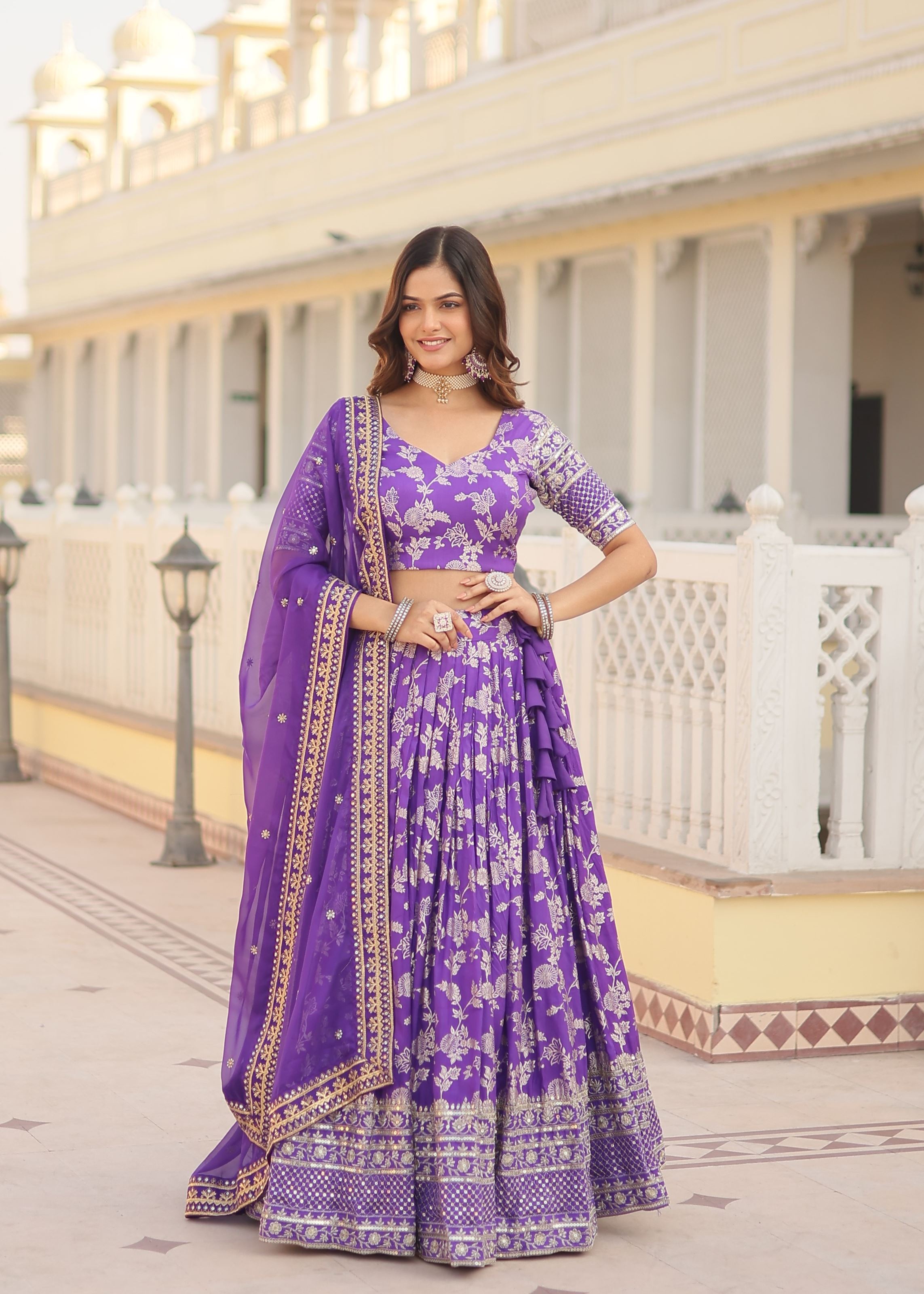 Purple Lehenga Choli with Heavy Embroidered Sequins work