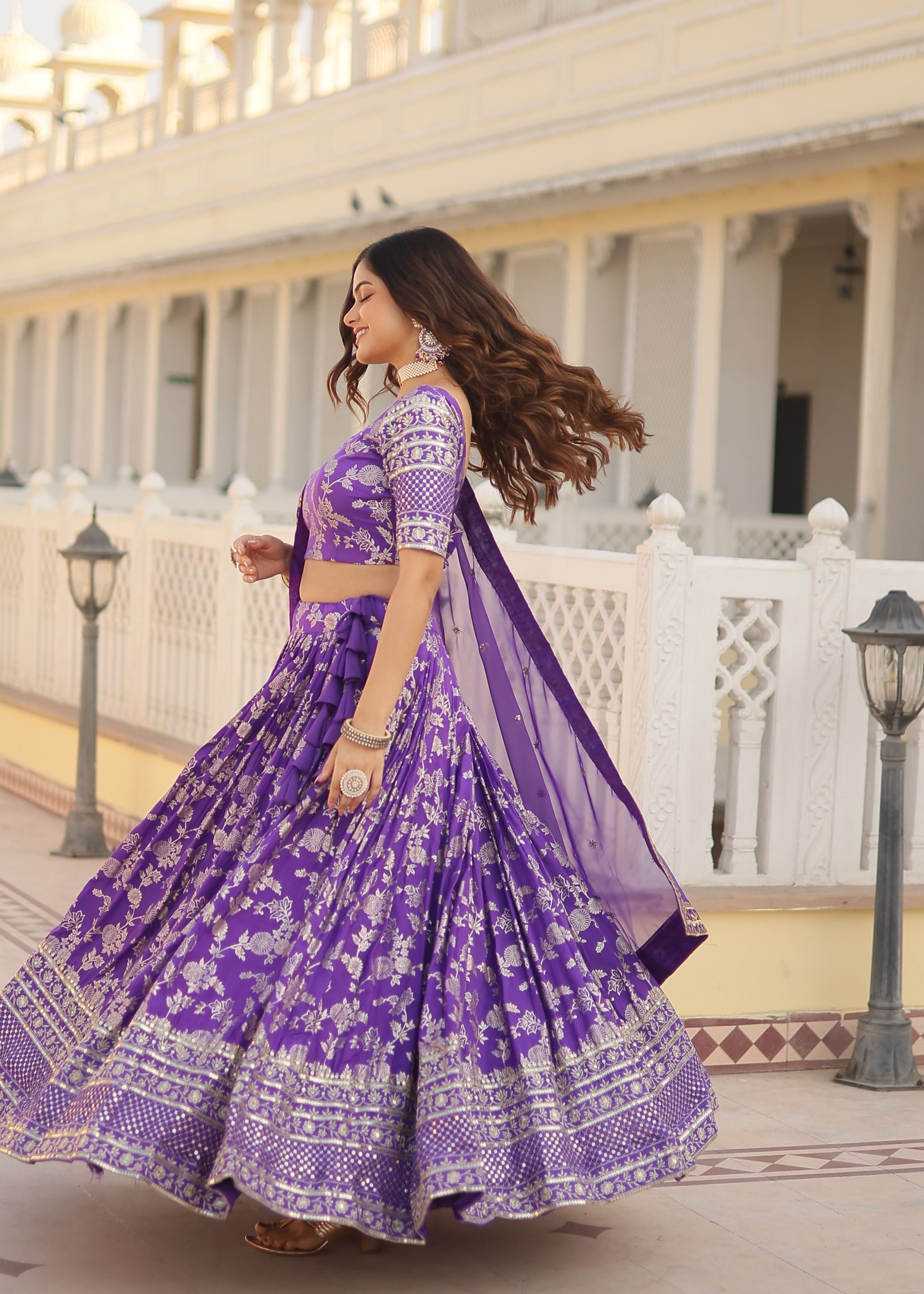 Purple Lehenga Choli with Heavy Embroidered Sequins work