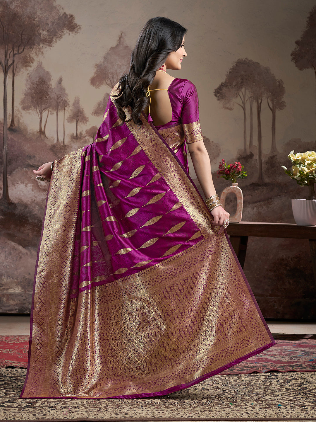 Purple Lichi Silk Woven Rich Pallu Designer Heavy Partywear Saree
