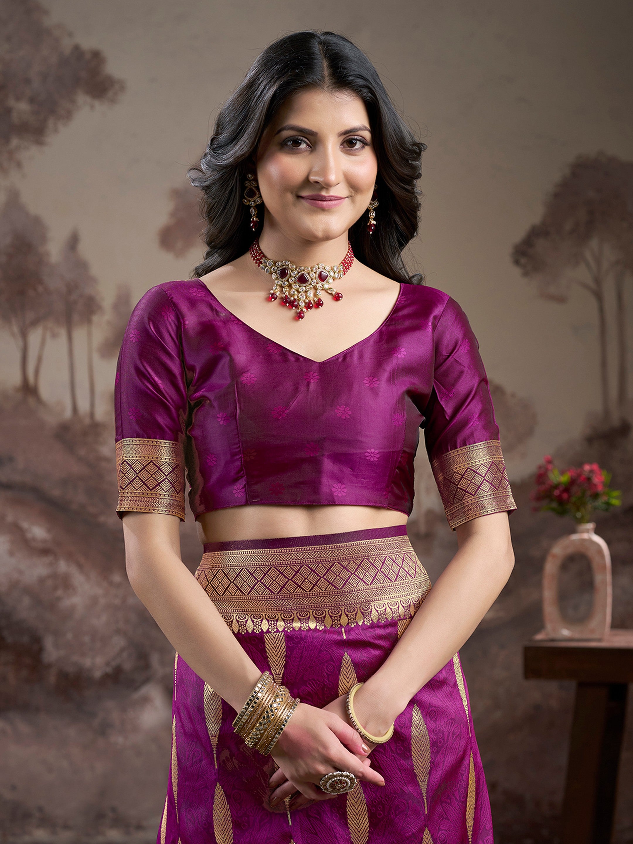 Purple Lichi Silk Woven Rich Pallu Designer Heavy Partywear Saree
