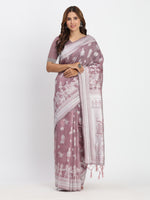 Purple Linen Cotton Woven Designer Graceful Ethnic Saree