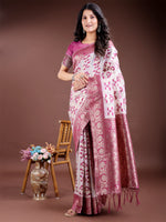 Purple Linen Cotton Woven Jacquard Designer Beautiful Festive Saree