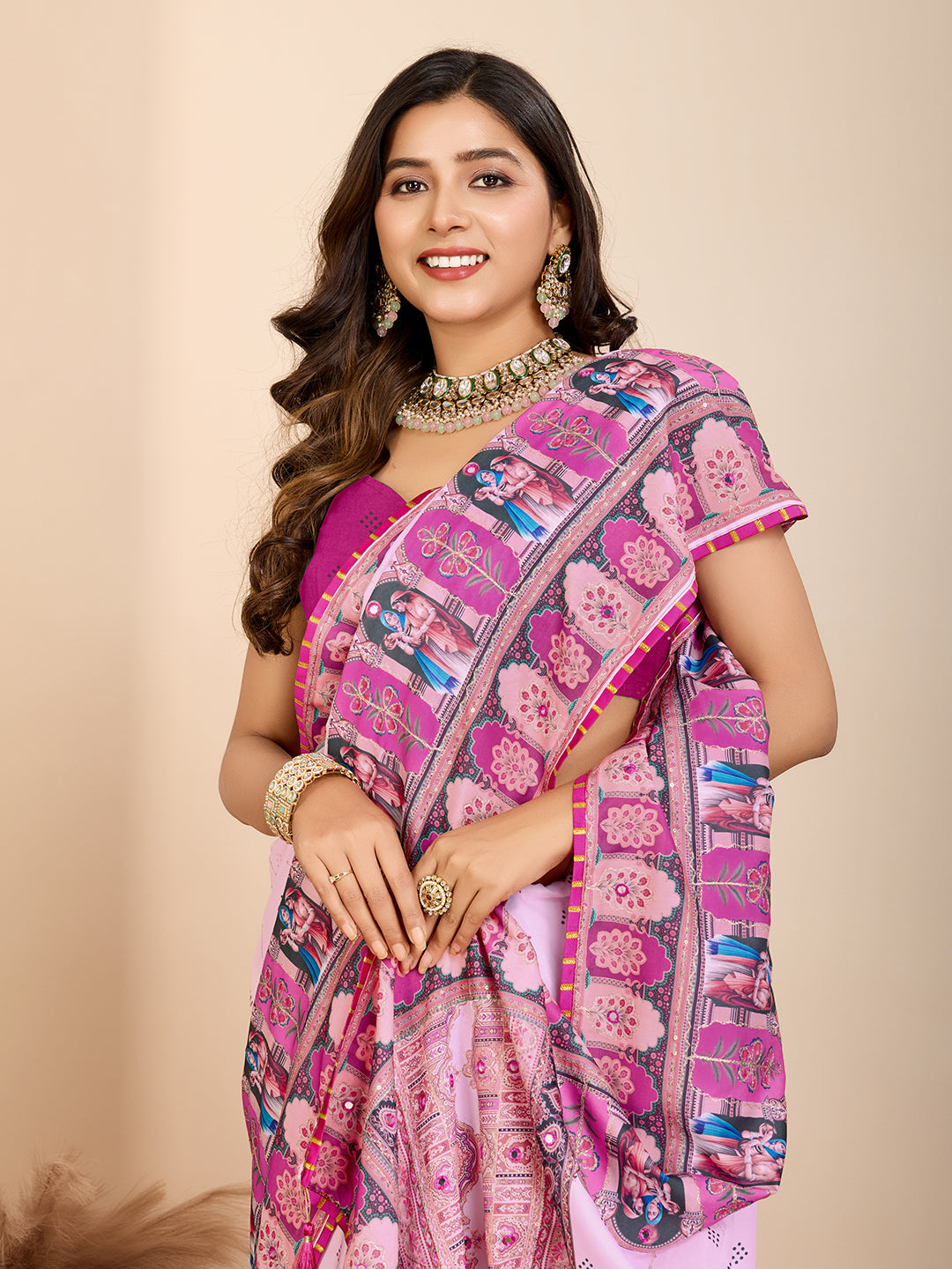 Purple Muslin Cotton Designer Digital Printed Ethnic Ceremonial Saree