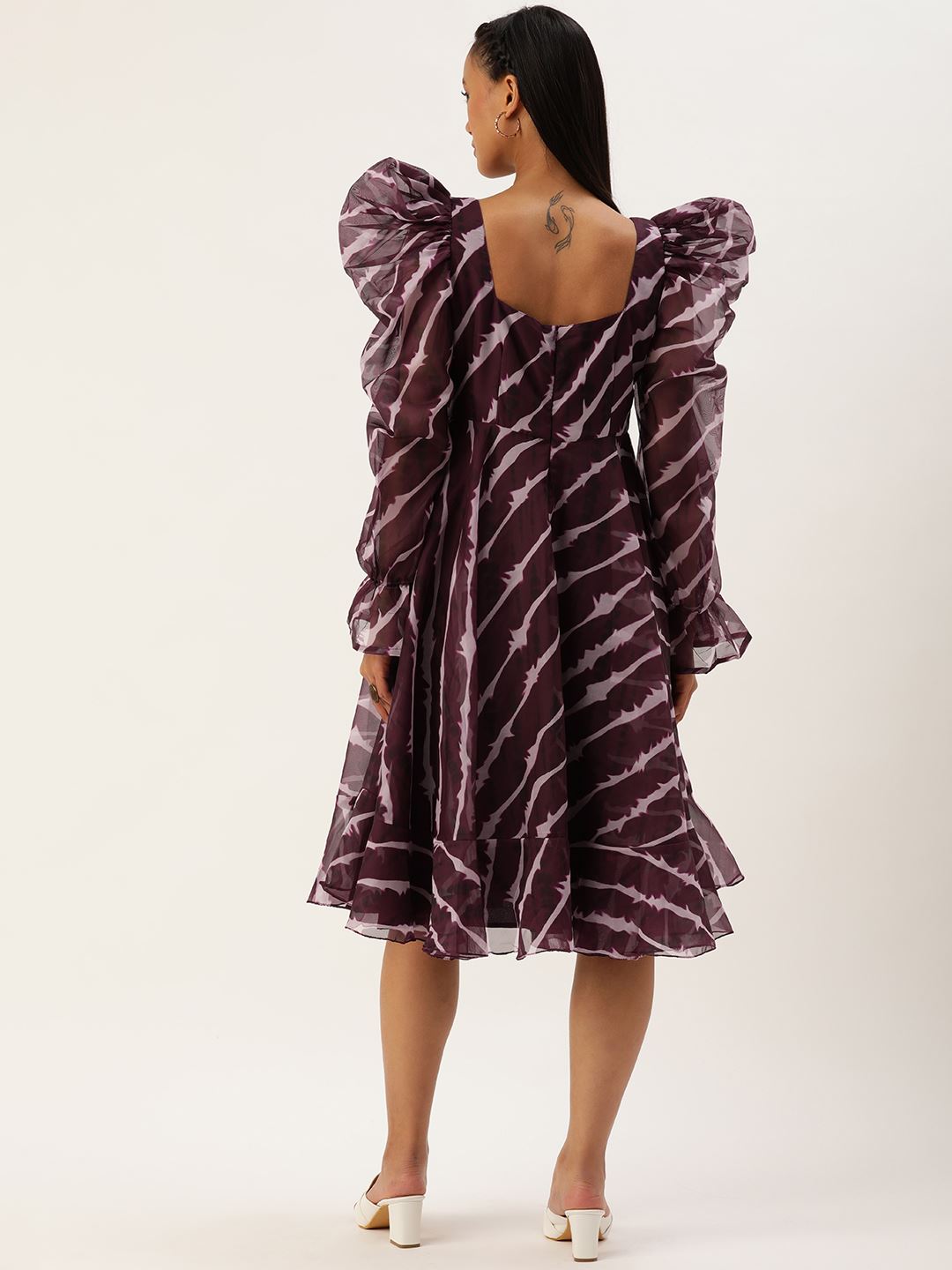 Purple Organza Dress & Gown With Leheriya Digital Print