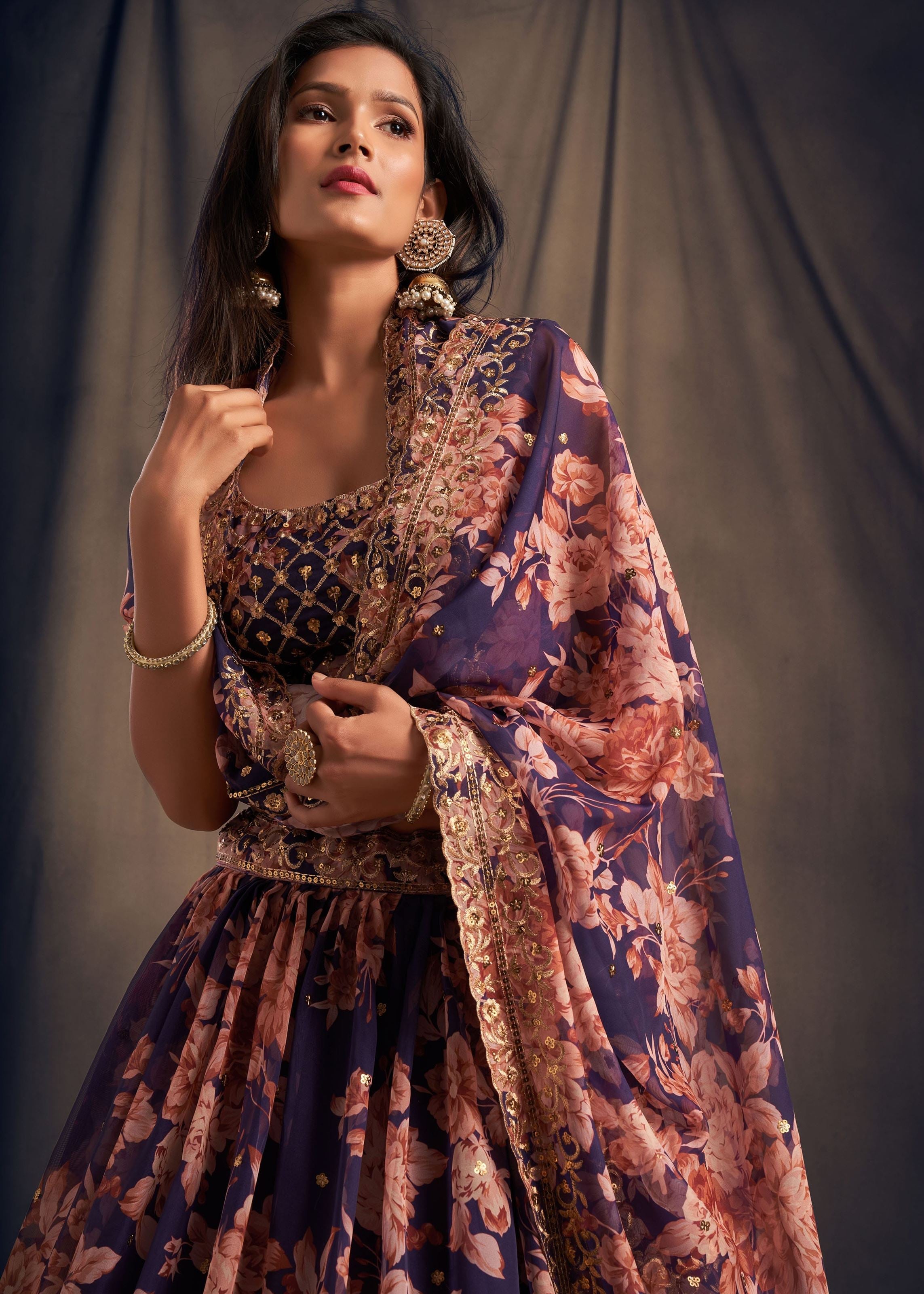 Purple Organza Lehenga Choli With Sequins Zari Embroidery Work