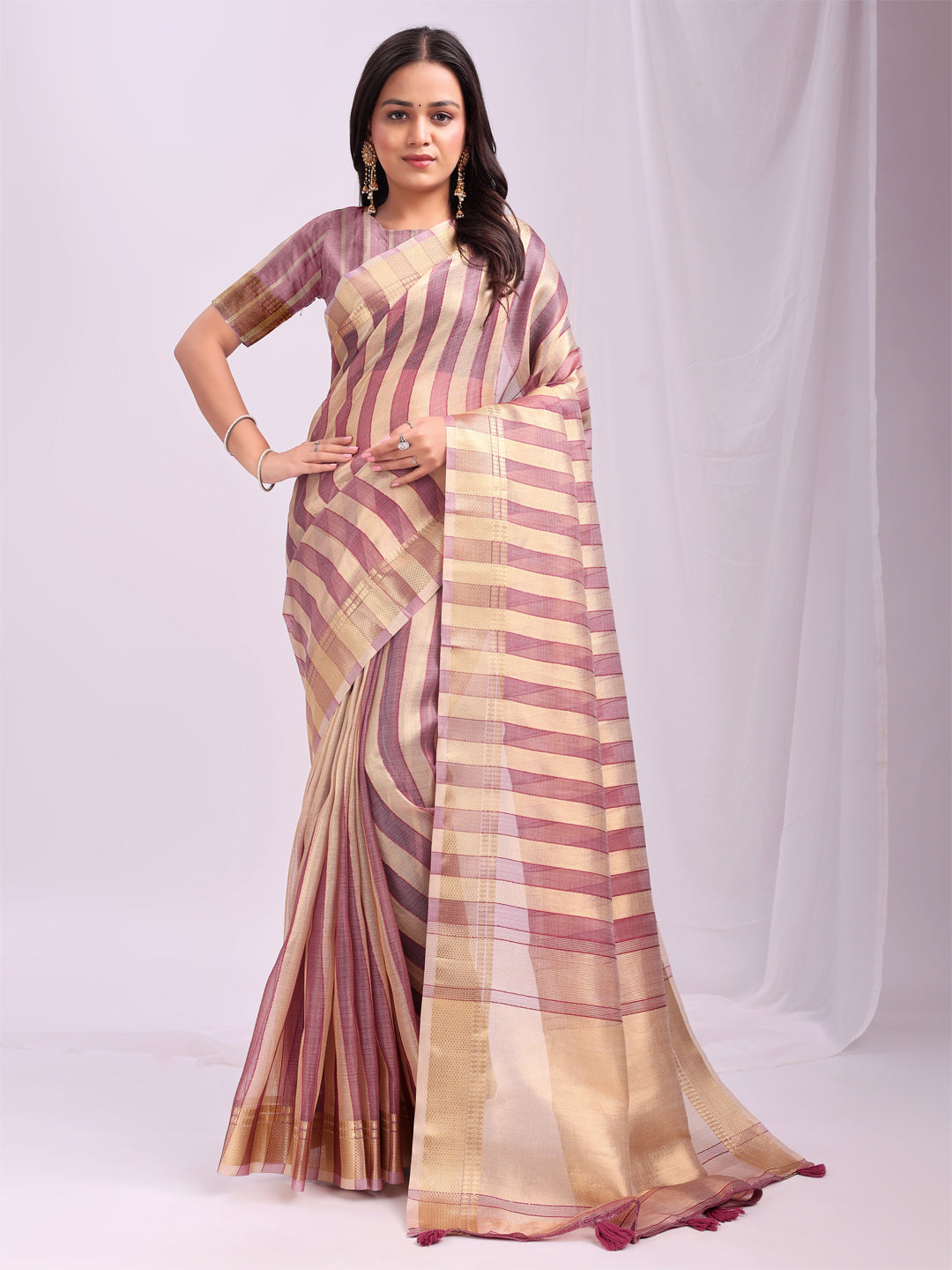 Purple Organza Woven Patta Designer Trendy Ethnic Saree