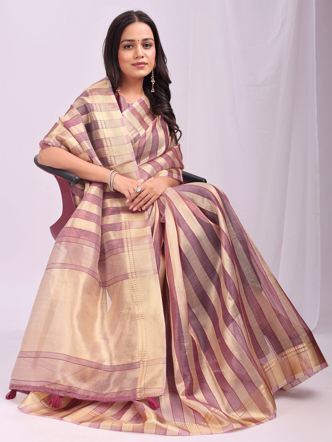 Purple Organza Woven Patta Designer Trendy Ethnic Saree