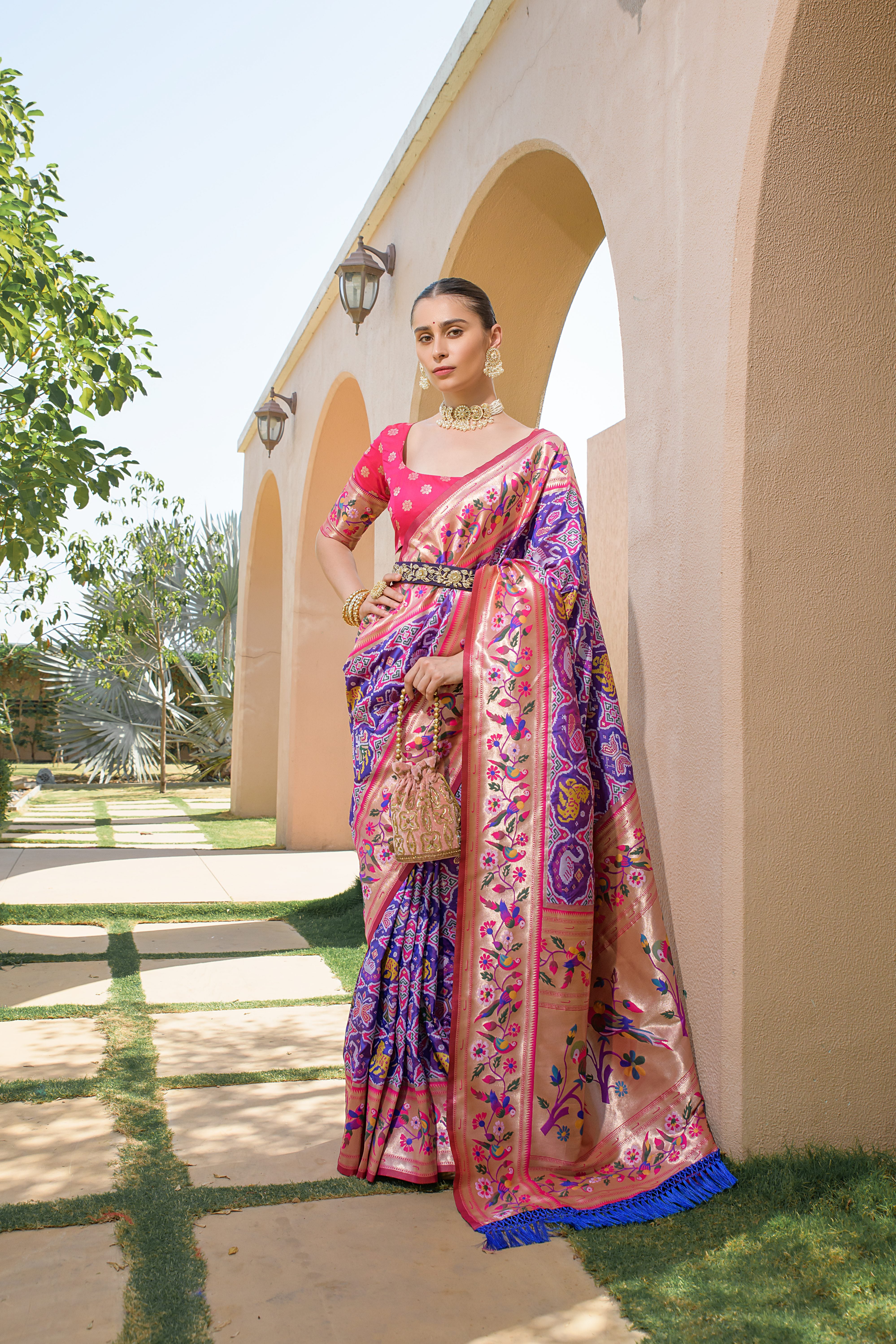 Purple Paithani Silk Saree with Meenakari Zari and Pallu