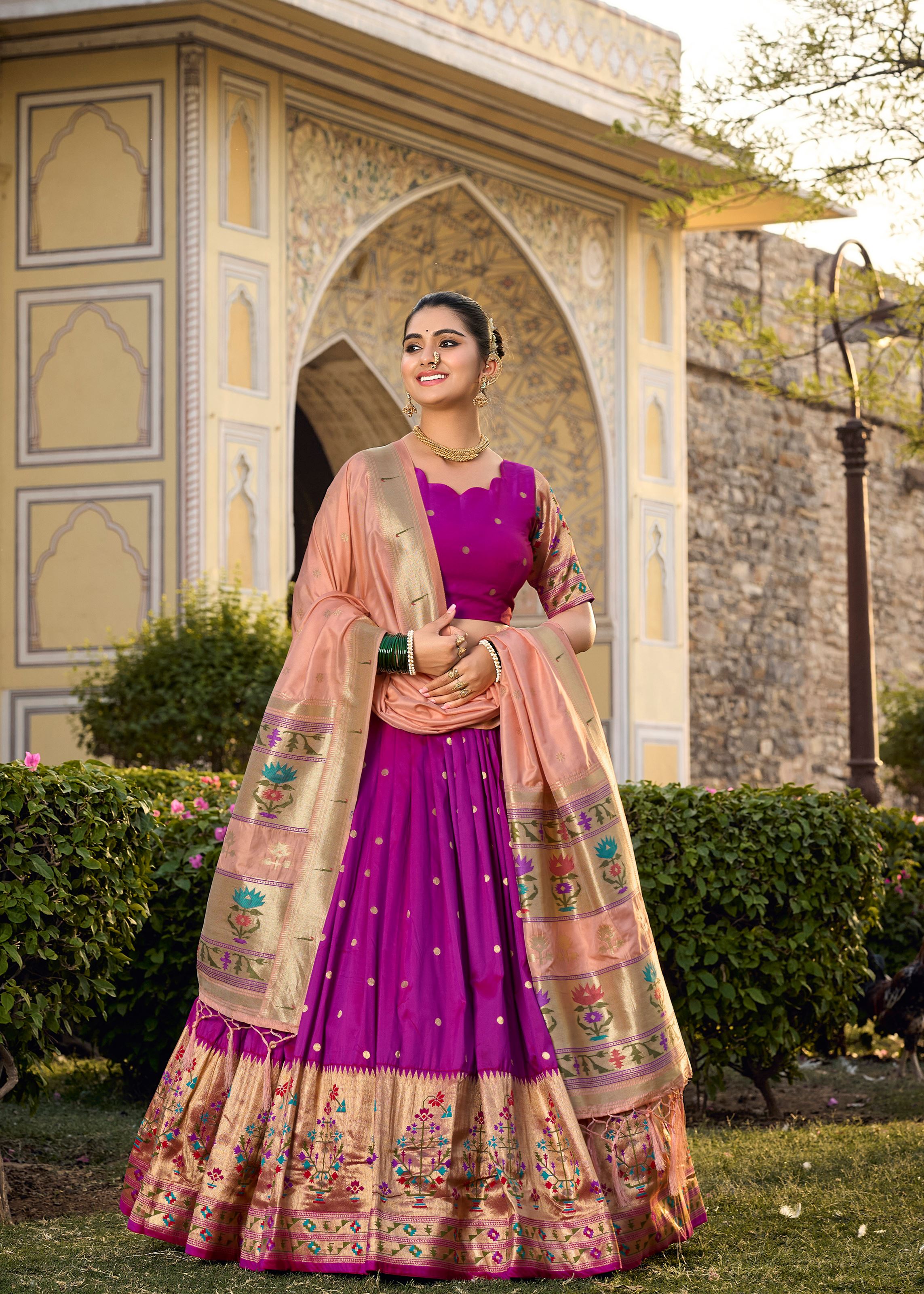 Purple Perfection Traditional Jacquard Silk Lehenga With Timeless Zari Elegance