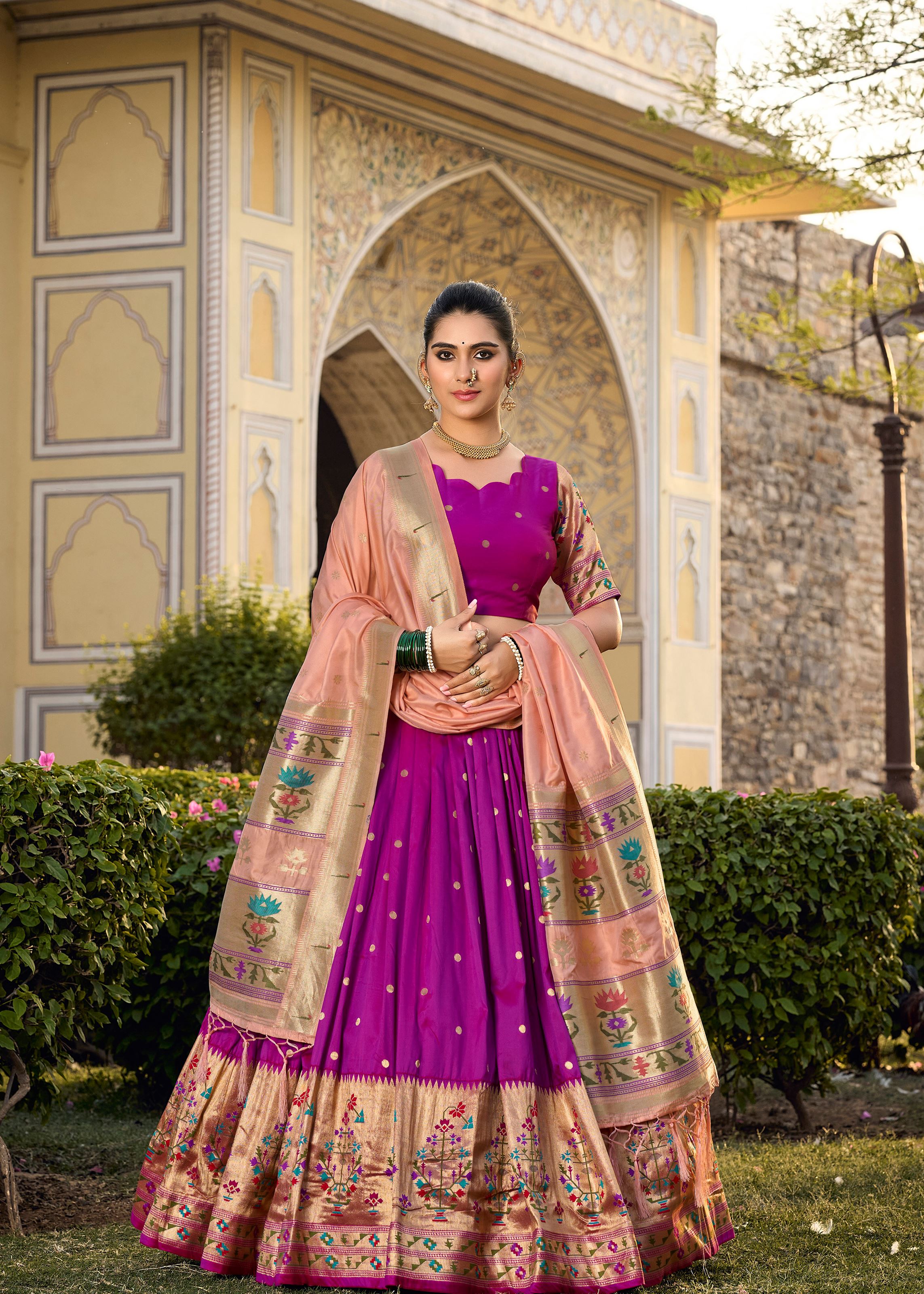 Purple Perfection Traditional Jacquard Silk Lehenga With Timeless Zari Elegance