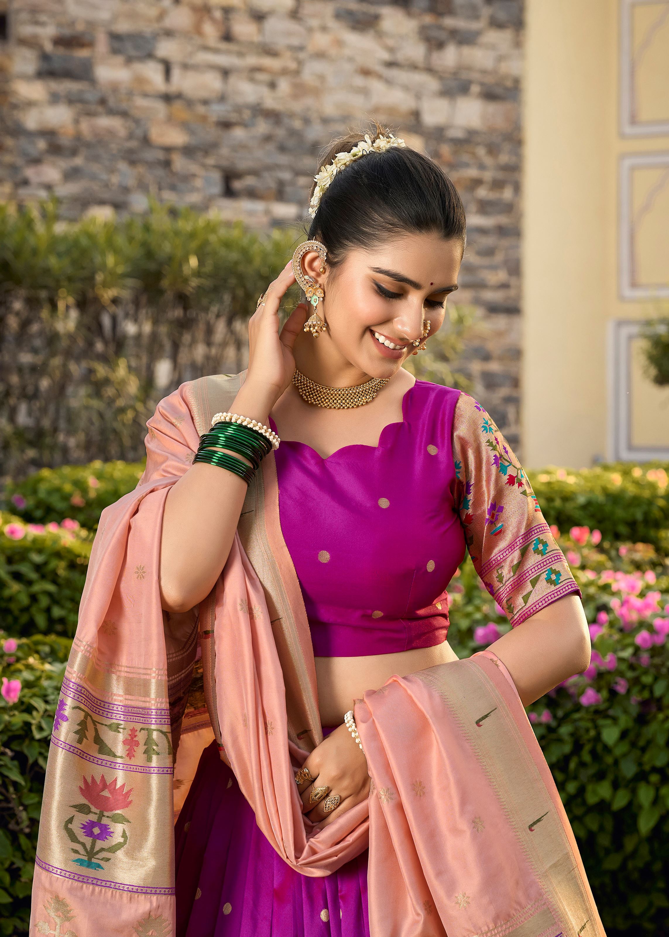 Purple Perfection Traditional Jacquard Silk Lehenga With Timeless Zari Elegance