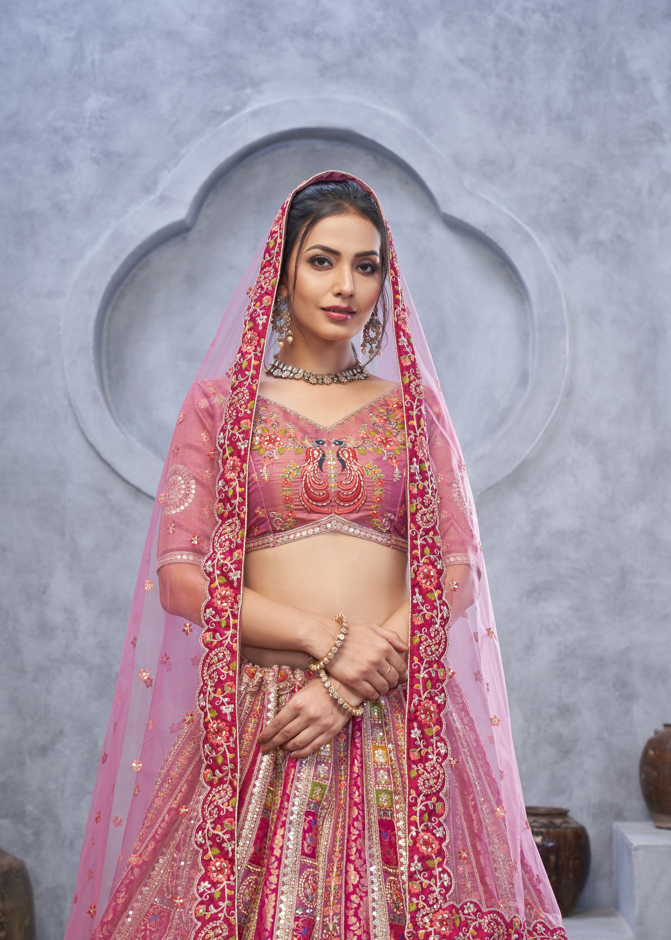Purple Radiant Magenta Bridal  Silk Lehenga