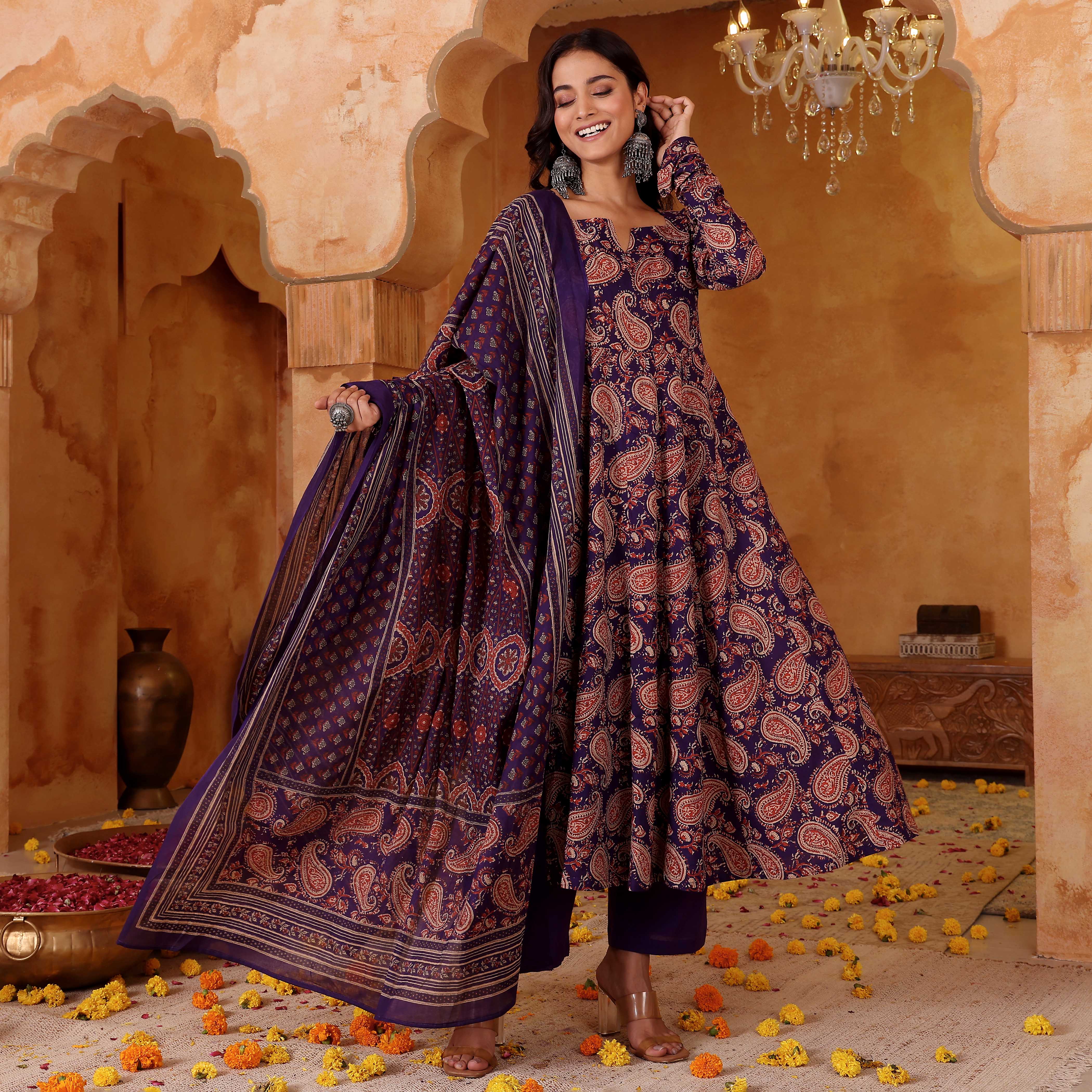 Purple Rayon Blend Kurta Pant Set  Printed