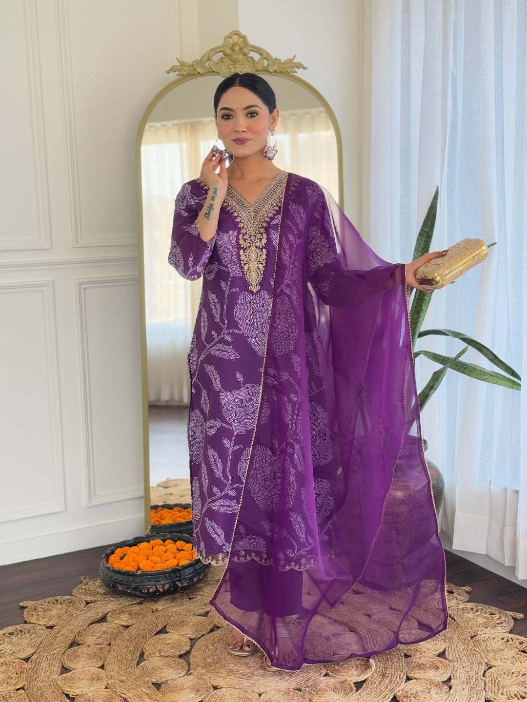 Purple Rayon Elegant Kurta Pant Set With Embroidery Work