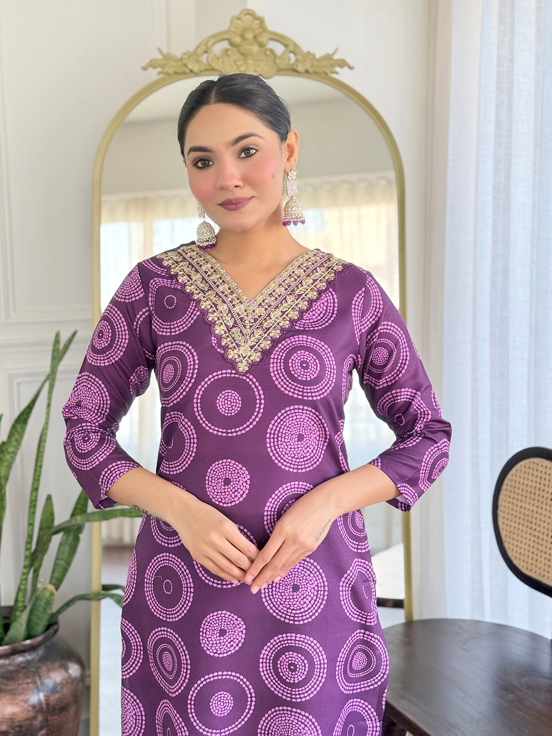 Purple Rayon Elegant Kurta Pant Set With Print