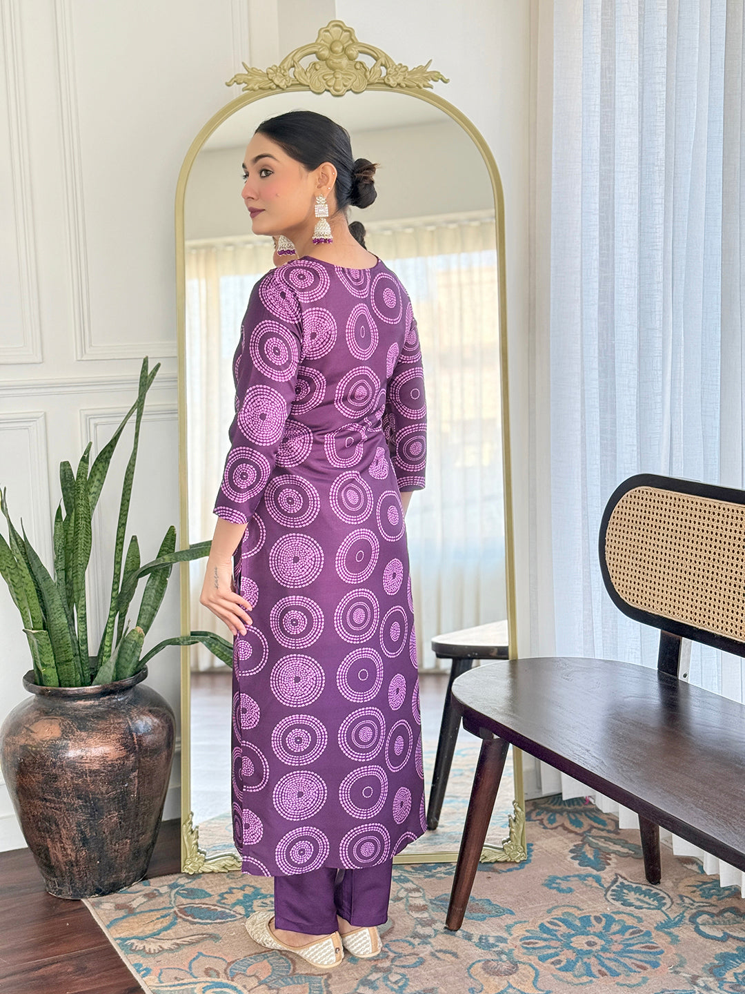 Purple Rayon Elegant Kurta Pant Set With Print