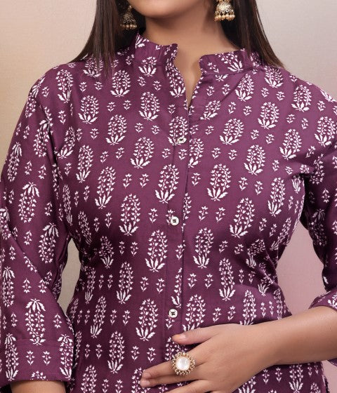 Purple Rayon Kurta Pant With Printed