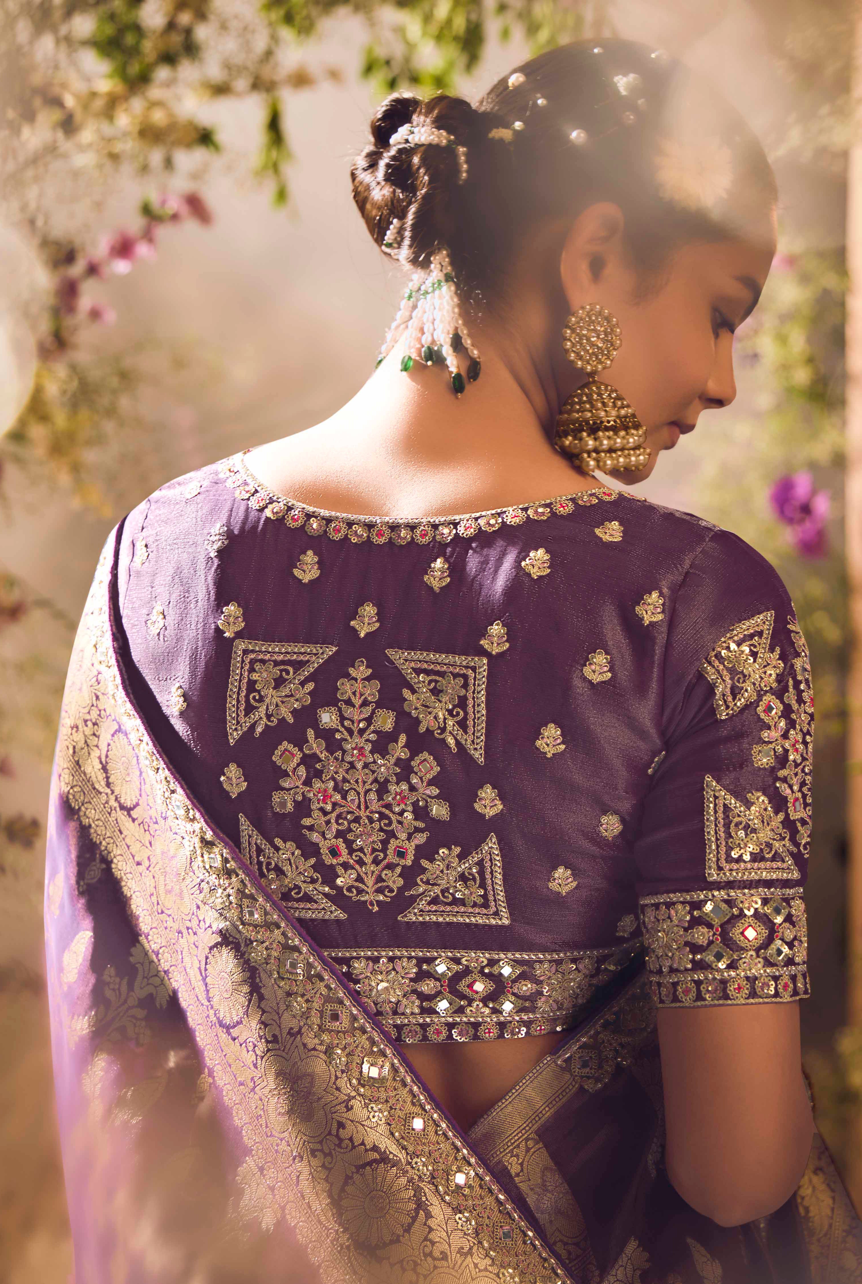Purple Saree With  Jacquard Woven Work with Embroidered Lace Border