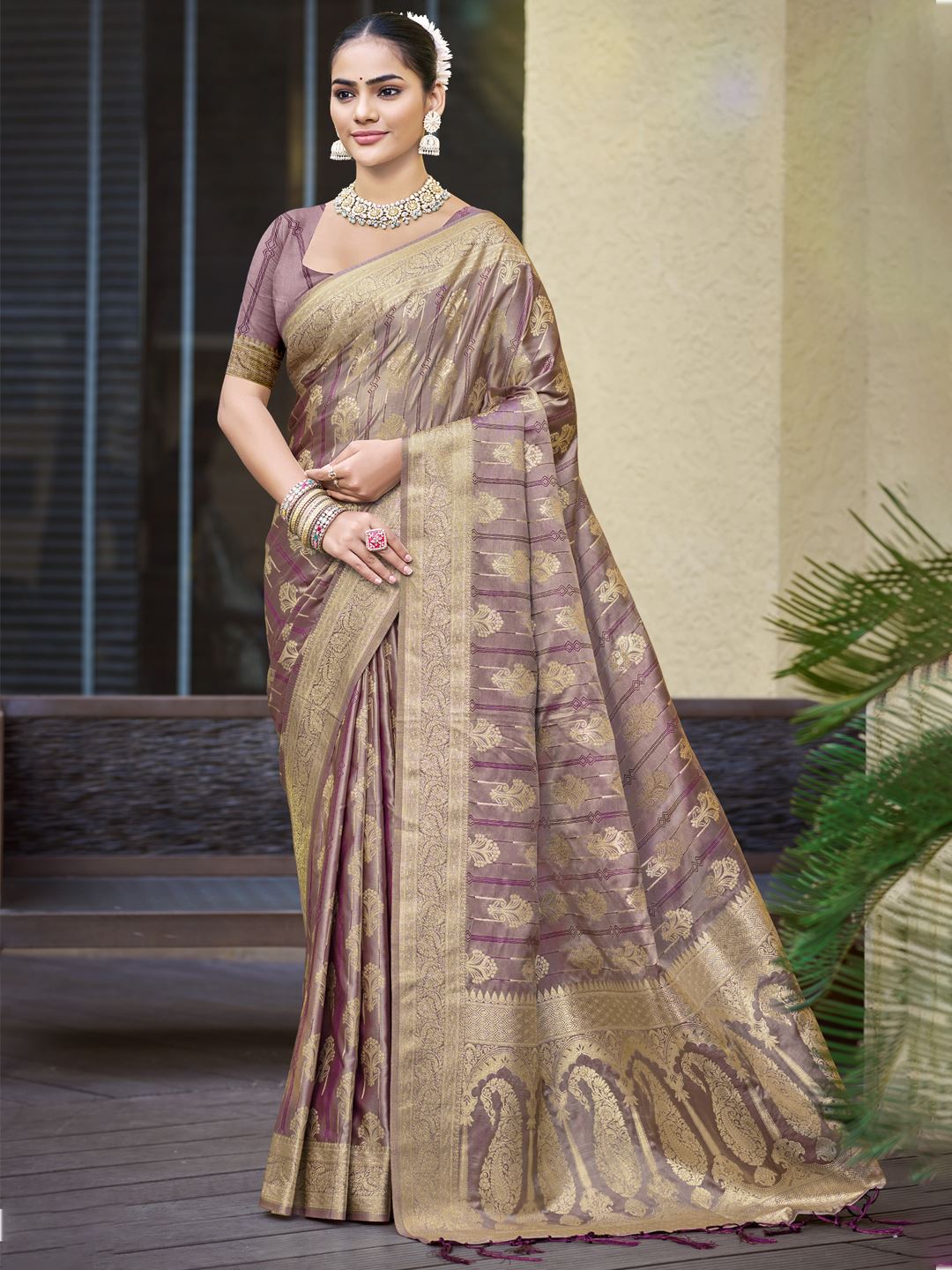 Purple Satin Silk Classic Saree