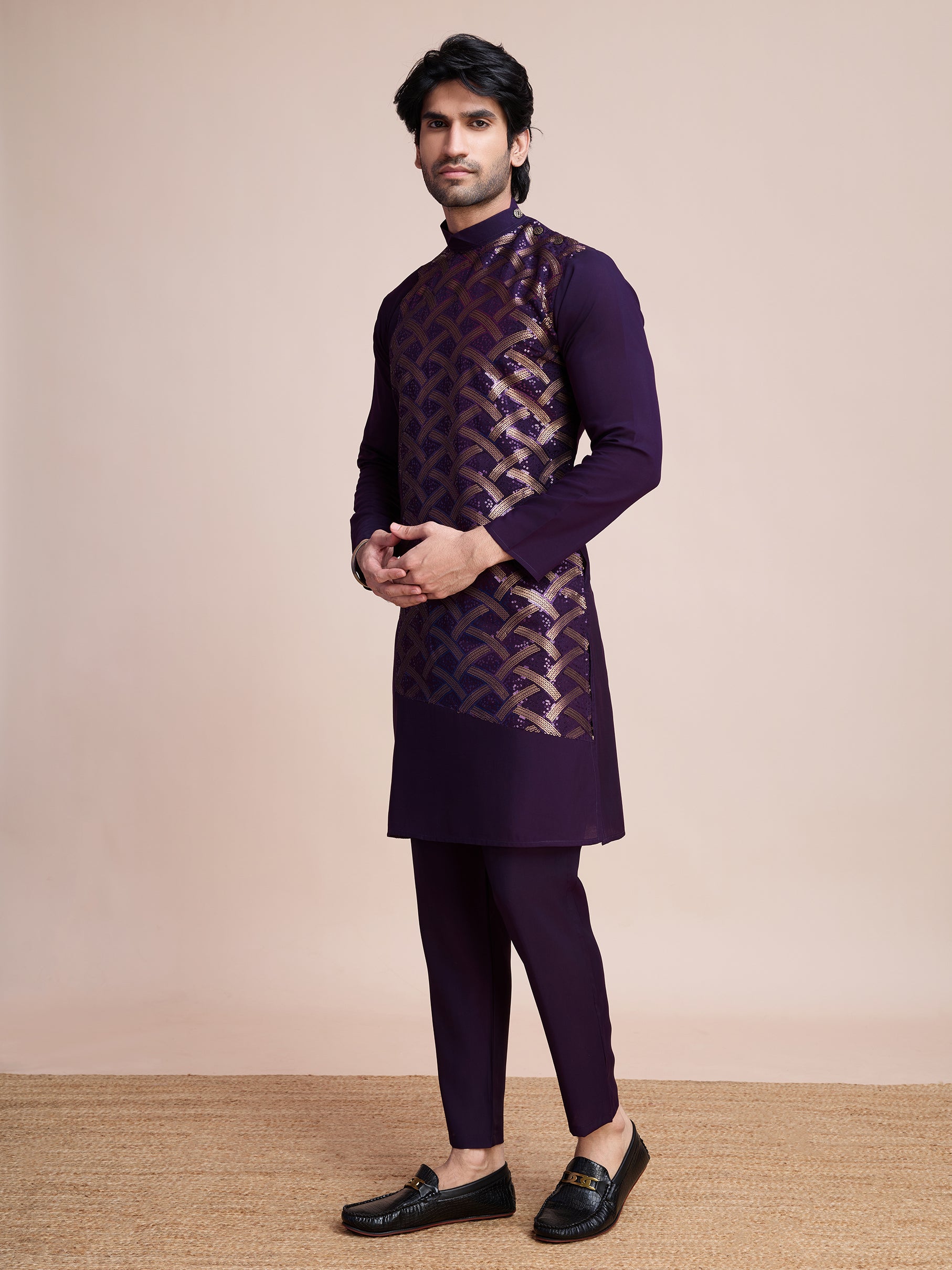 Purple Sequins Embroidered Ethnic Kurta – Elegant and Royal