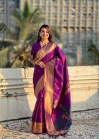 Purple Silk Blend Paithani Saree With Gudi Padwa Print