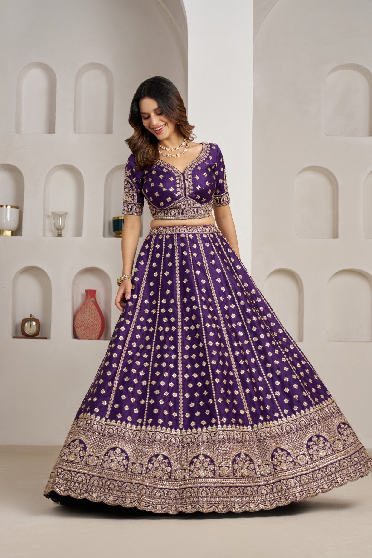 Purple Silk Double Dupatta Wedding Lehenga Choli Set