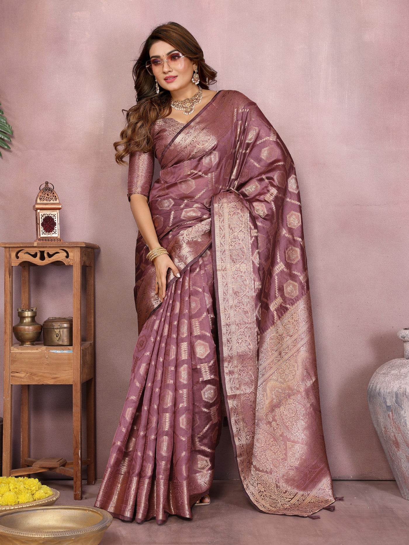 Purple Soft Organza Silk Saree With Elegant Weaving
