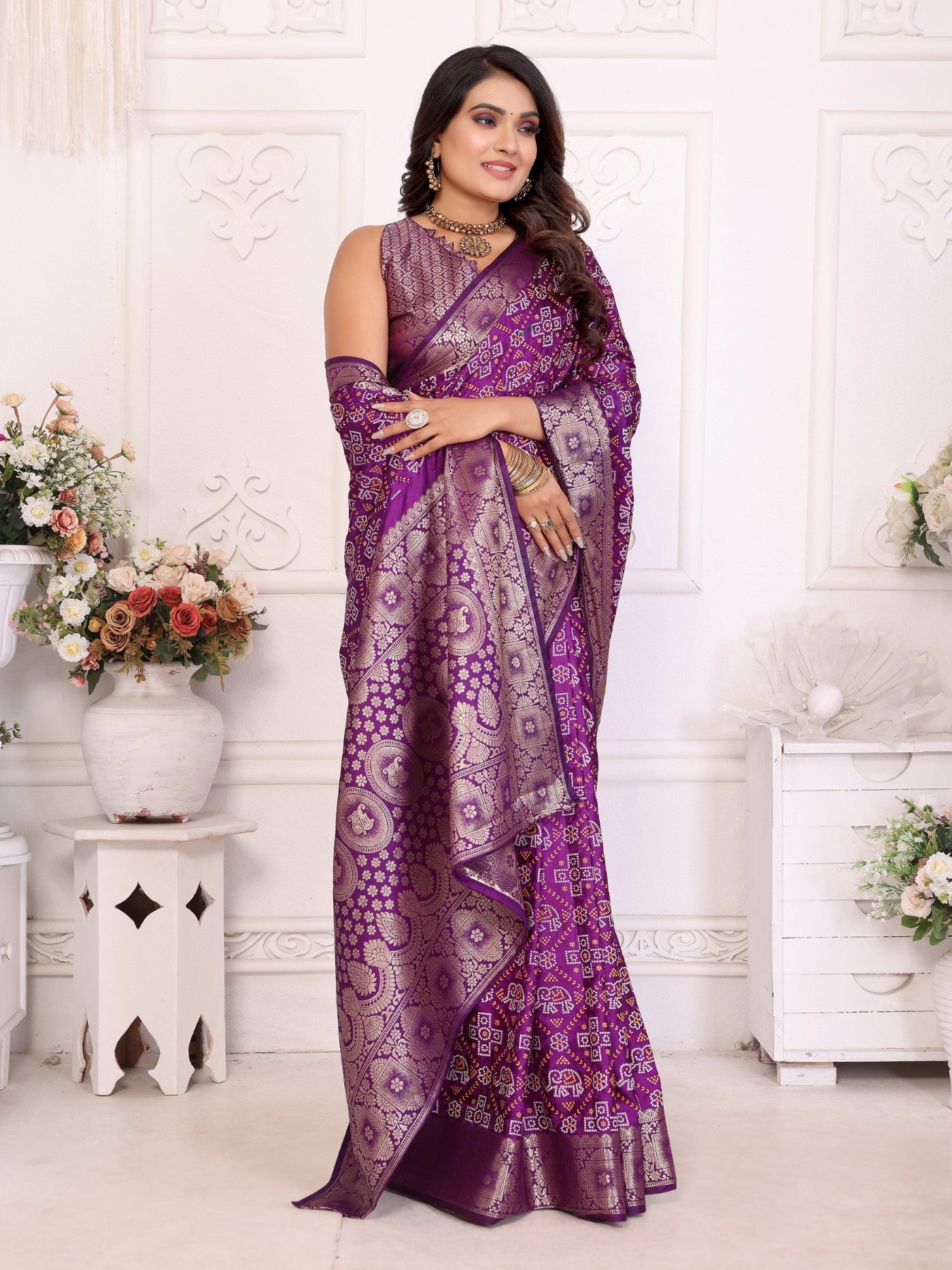Purple Soft Satin Silk Saree With Traditional Allover Zari Weaving