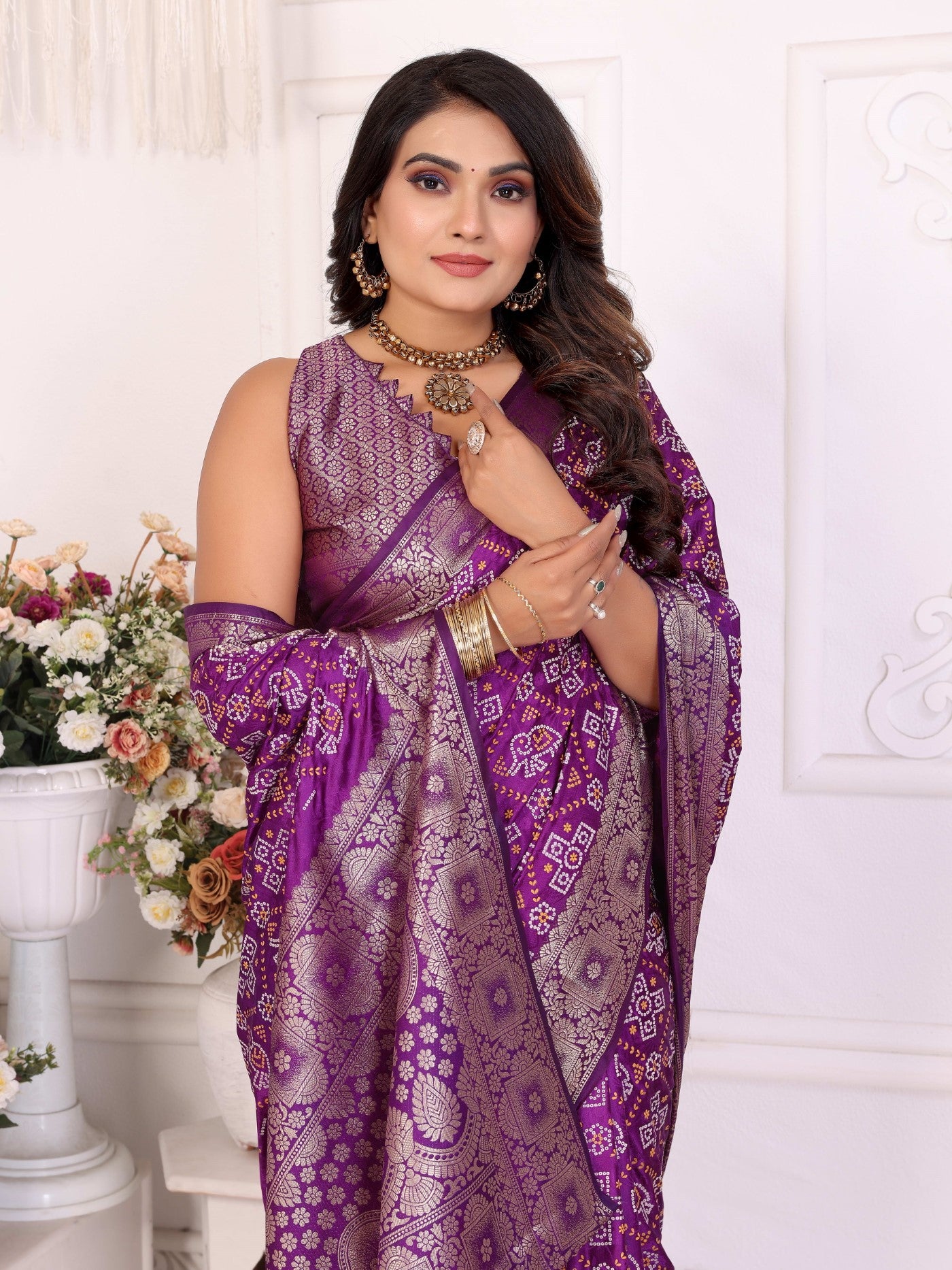 Purple Soft Satin Silk Saree With Traditional Allover Zari Weaving