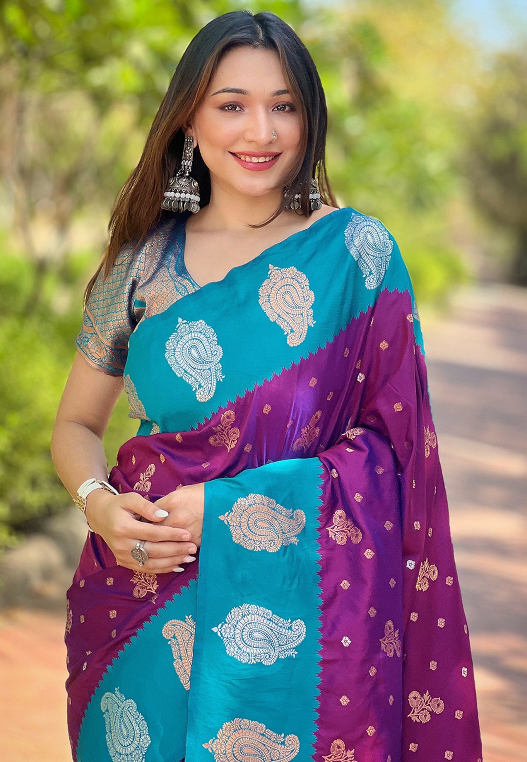 Purple Soft Silk Heavy Woven Jari Designer Saree