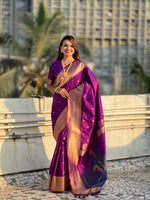 Purple Soft Silk Weaving Figure Pallu Designer Ceremonial Saree