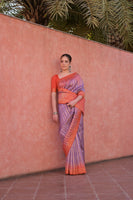 Purple Tussar Silk Saree with Ethnic Motifs and Contrast Pallu